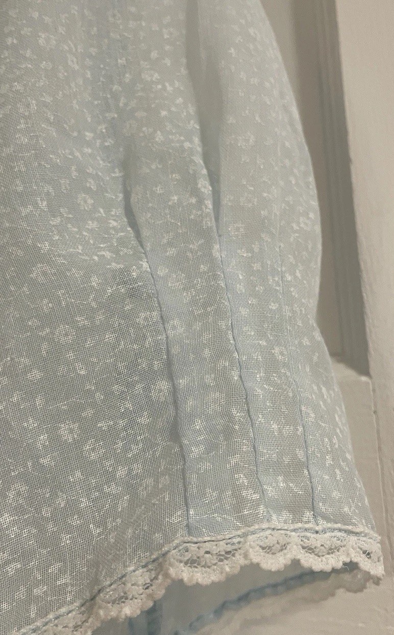 Vintage 1970’s 2Piece Maxie Dress Size Small Pale Blue & White W Bolero Top