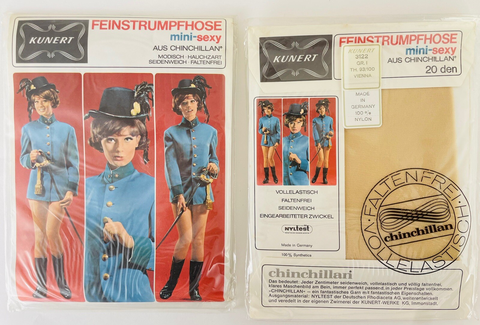 One Pair 1960s Kunert FEINSTRUMPFHOSE MINI-SEXY 3122 VIENNA GR. 1 Nylons Germany