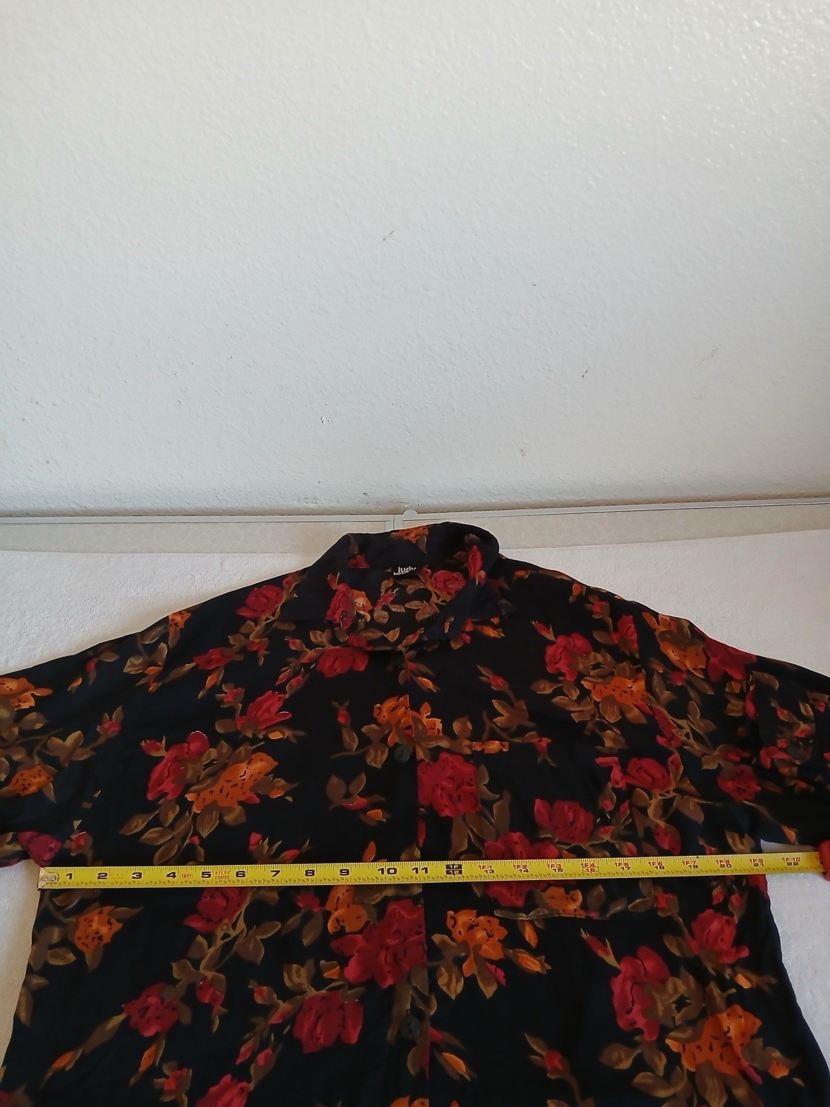 Vtg Judy Knapp 80’s 90’s Floral Long Sleeve Button up Shirt Black Red Orange L