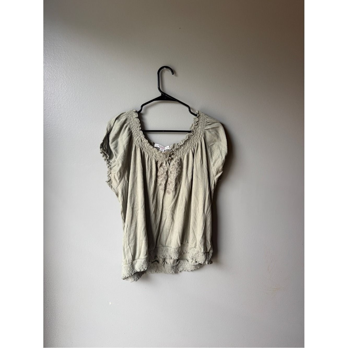 Forest Green Boho Peasant Blouse Embroidered Gauze Cottagecore Women’s XL