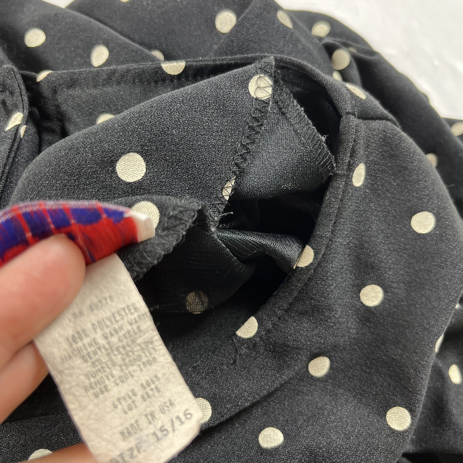 Vintage Black Dress Size 15 16 Black White Polka Dot Gathered Party Classic 80s