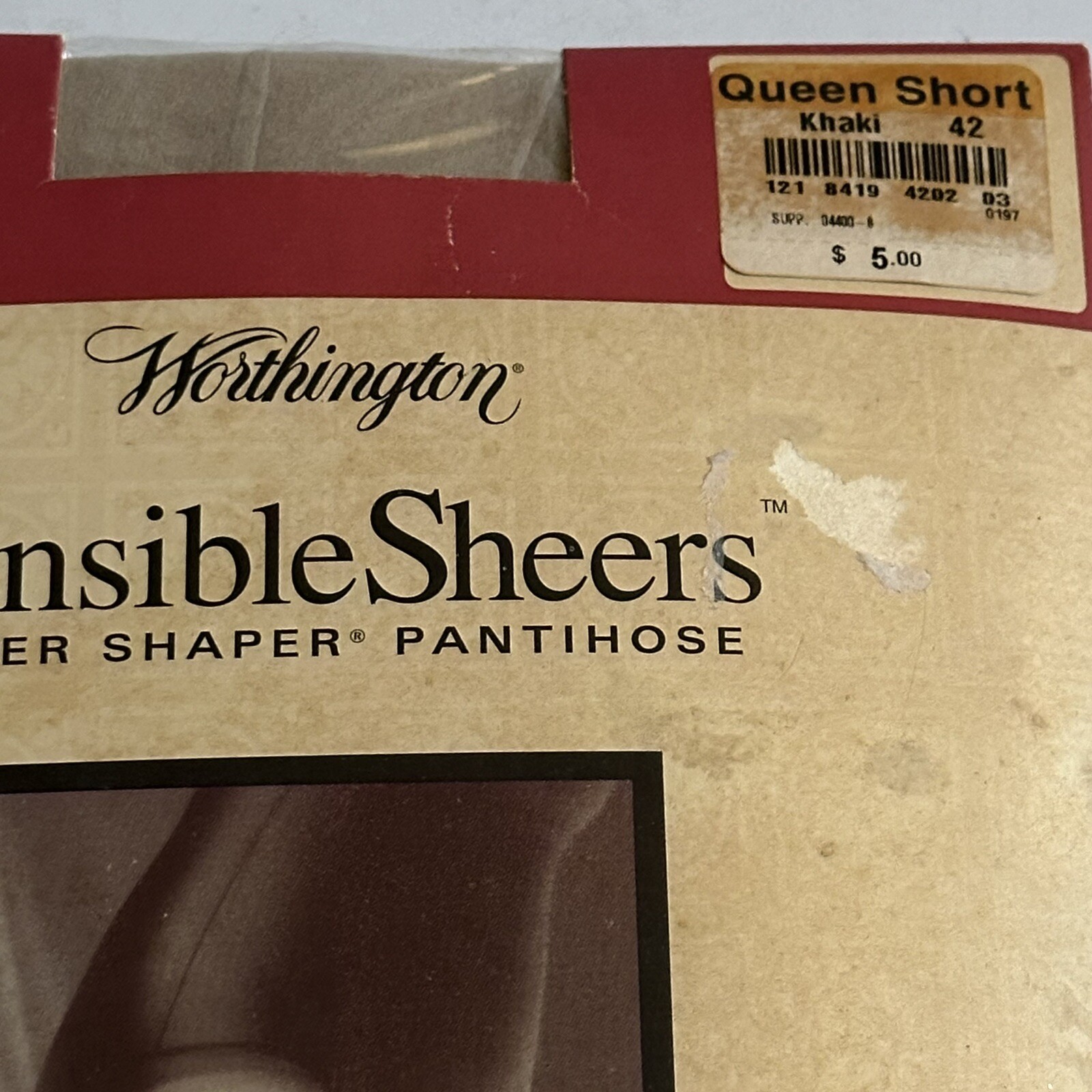 Vintage Sz QUEEN SHORT Pantyhose Invisible Sheers Control Top KHAKI Tan Brown