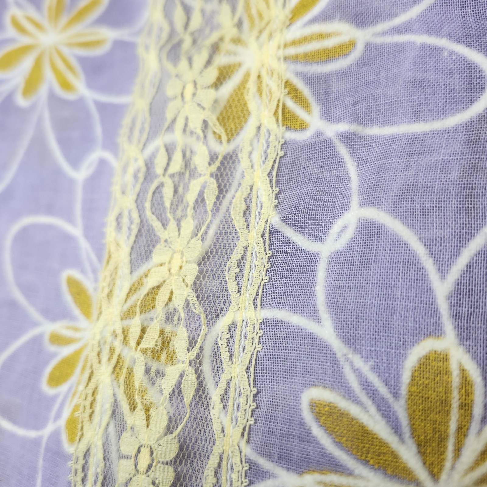 Vintage Sheer Cobbler Apron Smock w/ Pockets & Ties Lavender Yellow Floral Lace