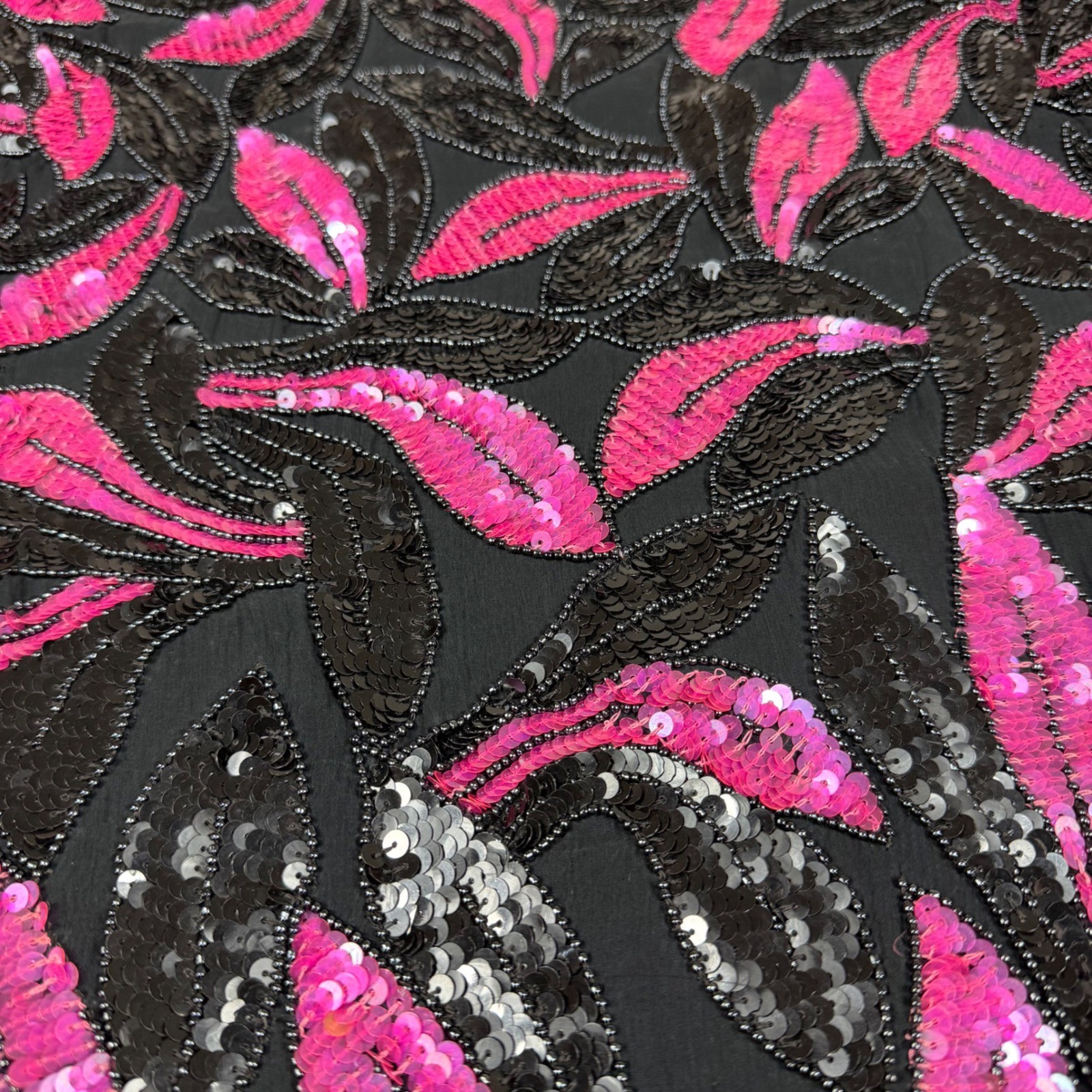 Vintage Made in India Silk Beaded Sequin Pink Black Long Sleeve Shoulder Pad Med