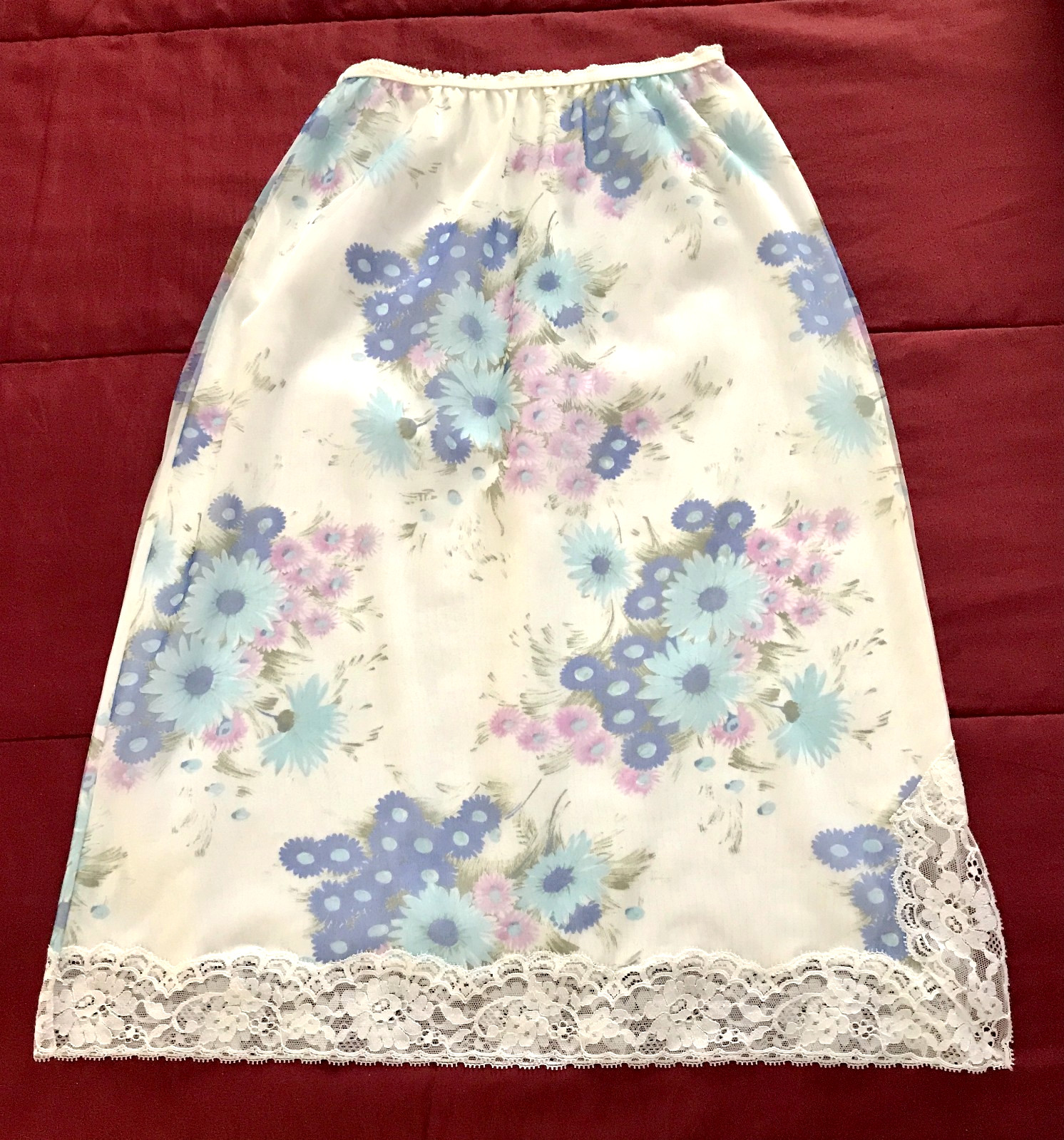 Vintage FANTASY LINGERIE Sz Small HALF SLIP w/ FLORAL CHIFFON OVERLAY ~ LACE