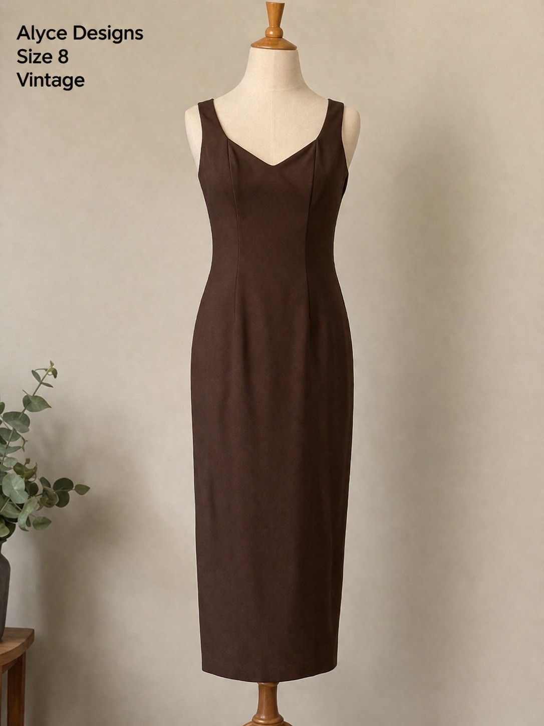 Vintage Alyce Designs Chocolate Brown Sweetheart Midi Dress Size 8 90’s Y2K