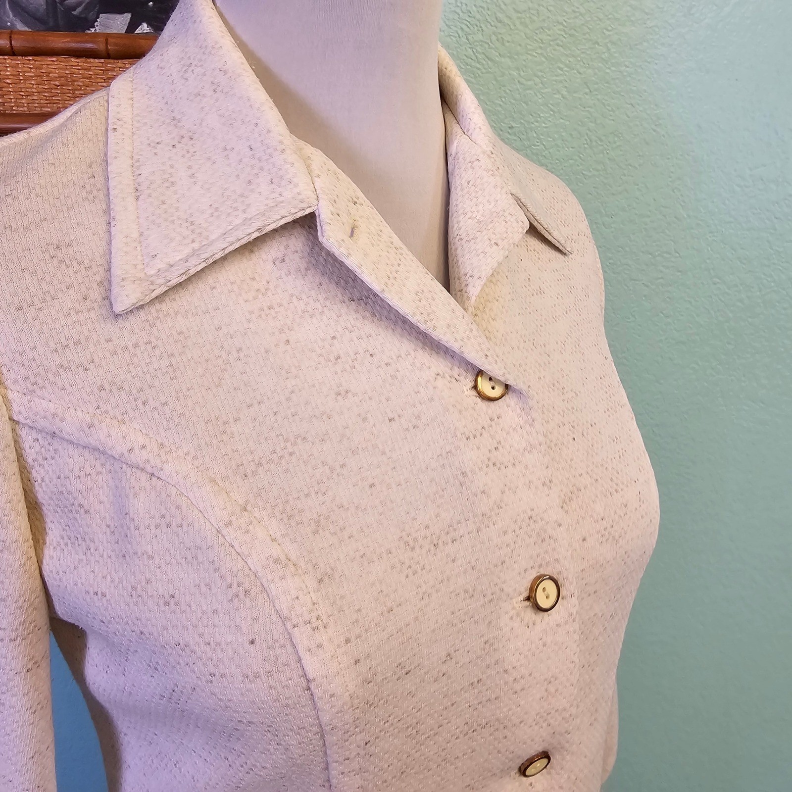 Vintage 70s Sears Double Knit Polyester Shirt Dress Dagger Collar Size M USA Mod