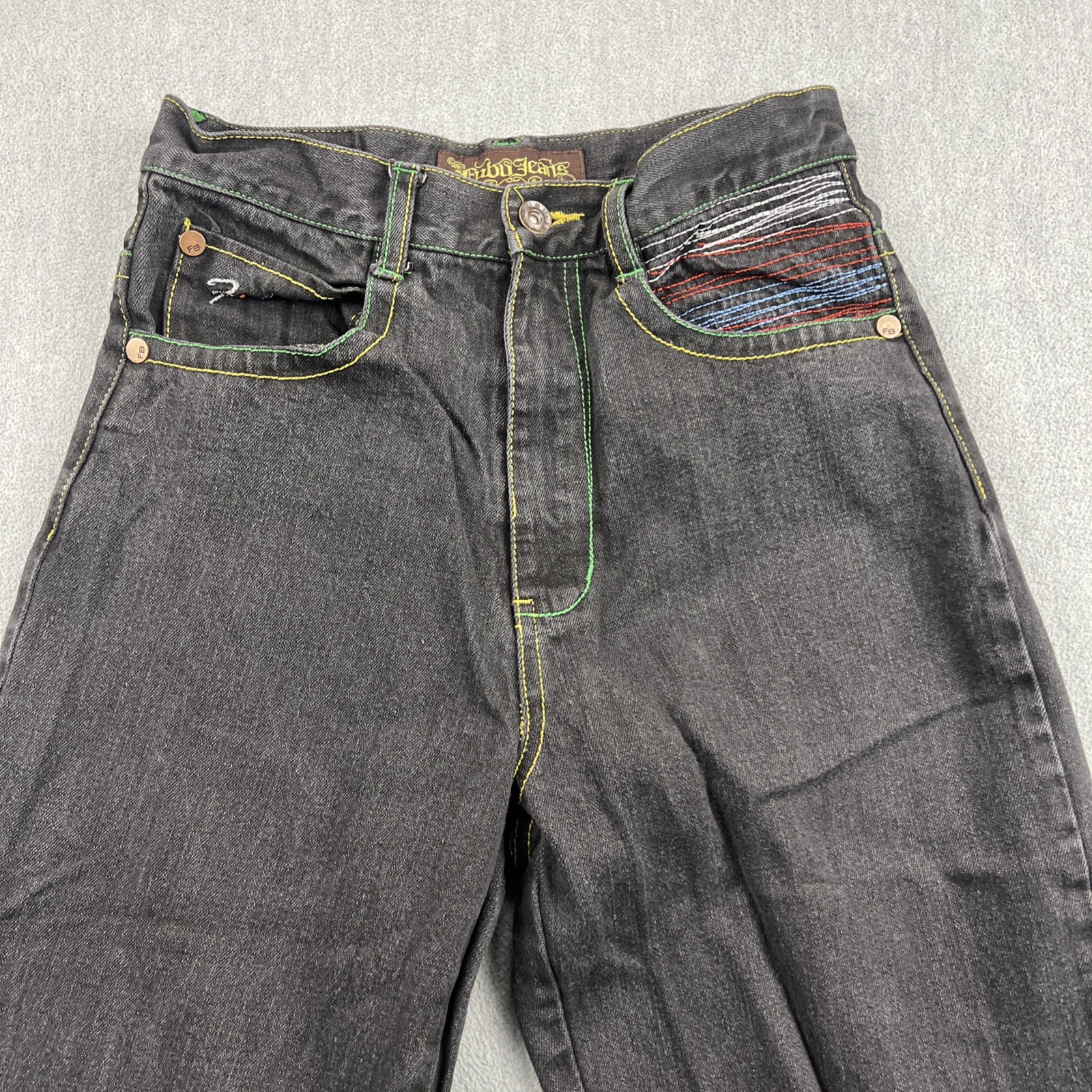 Vintage FUBU 90s Jeans Sz 16 (26×28) Distress Embroidered Pockets Baggy Skater