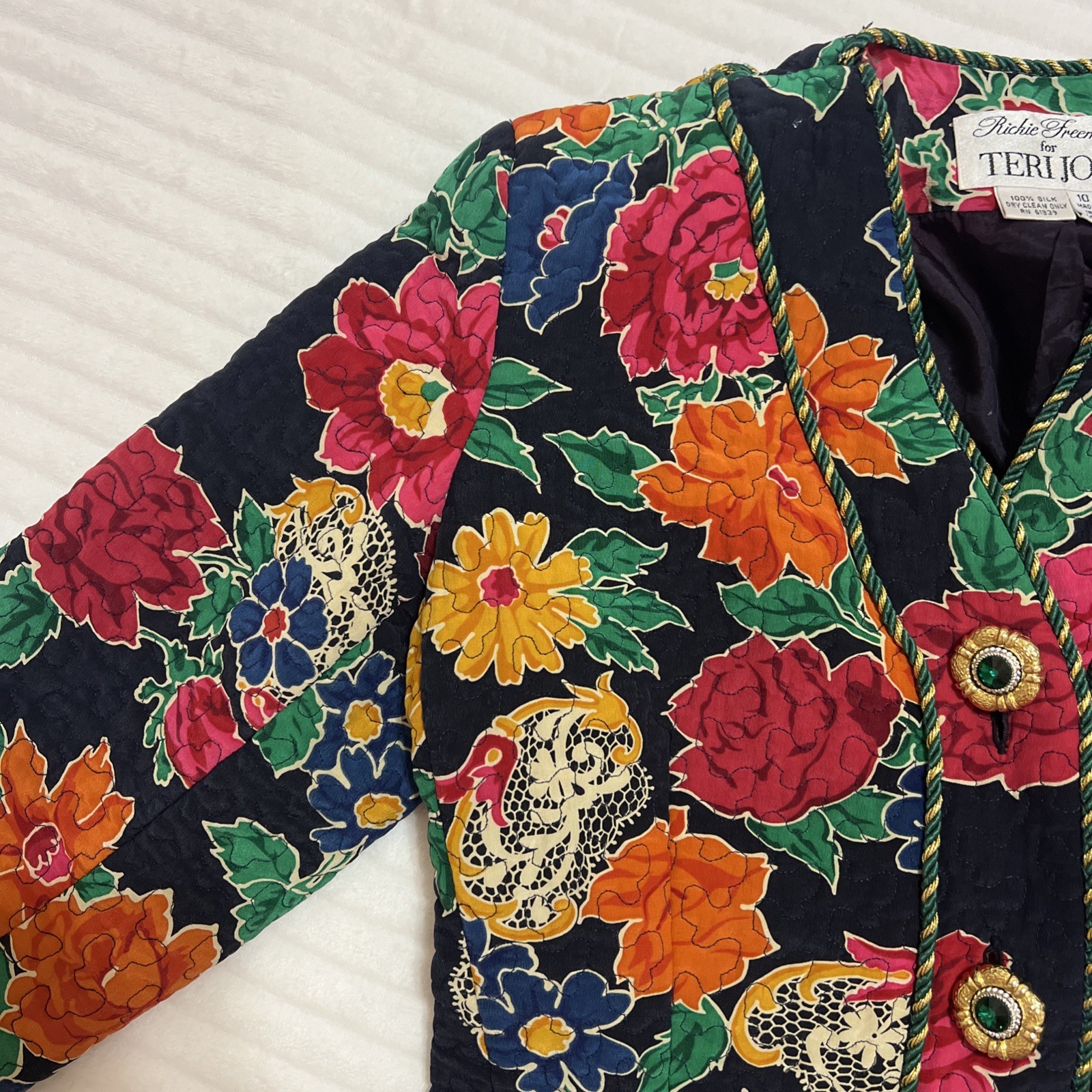VTG Richie Freeman for Teri Jon 100% Silk Floral Blazer Jacket S10Made In Korea