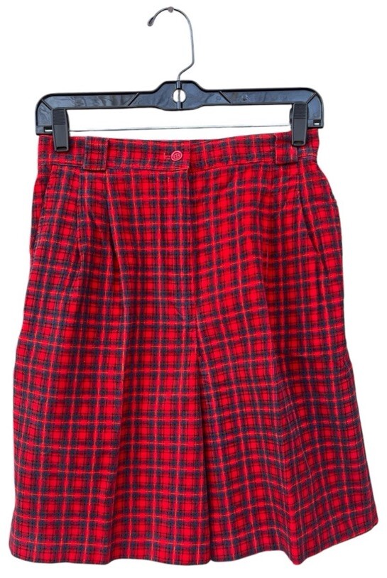 Vintage 80s Counterparts Red Plaid Corduroy Trouser Shorts Size 8