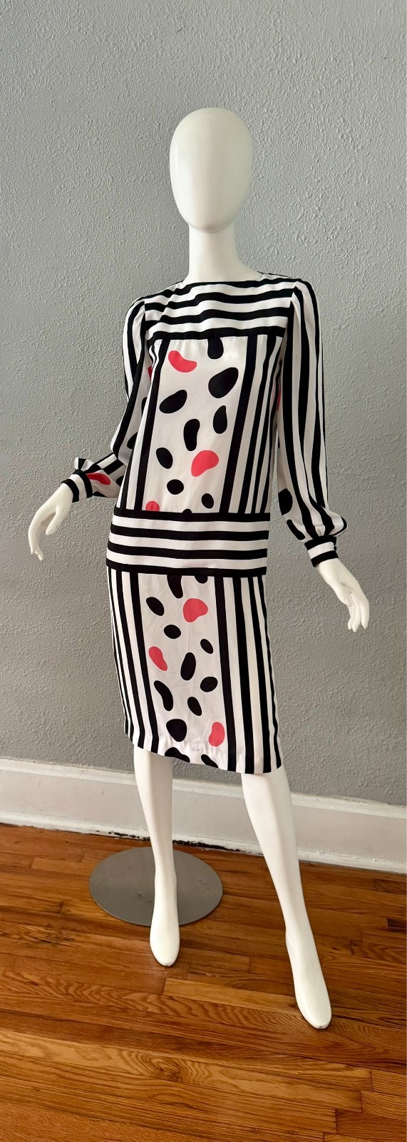 Vintage 80s Bold Abstract Long Sleeve MOD Shift Dress S