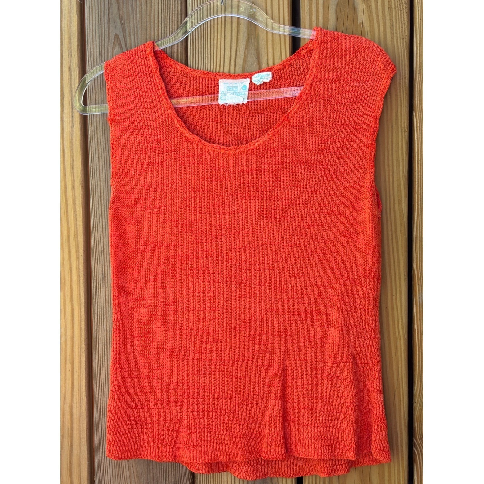 Vintage 70s Sears Junior Bazaar Orange Knit Top Made in Italy Linen Blend Large