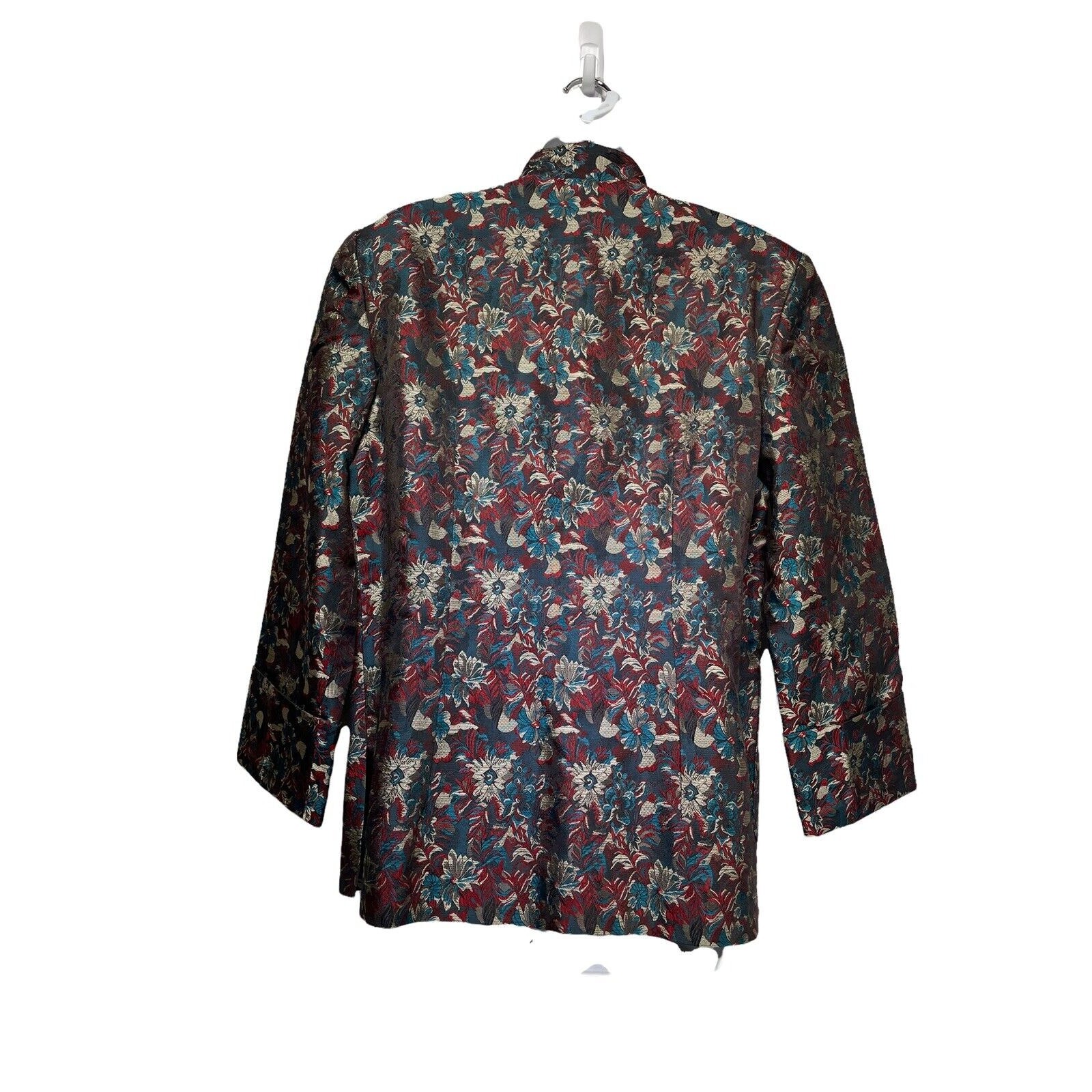 Vintage Lan Vie Brocade Asian Blazer Jacket Floral Button Front Coat Size M