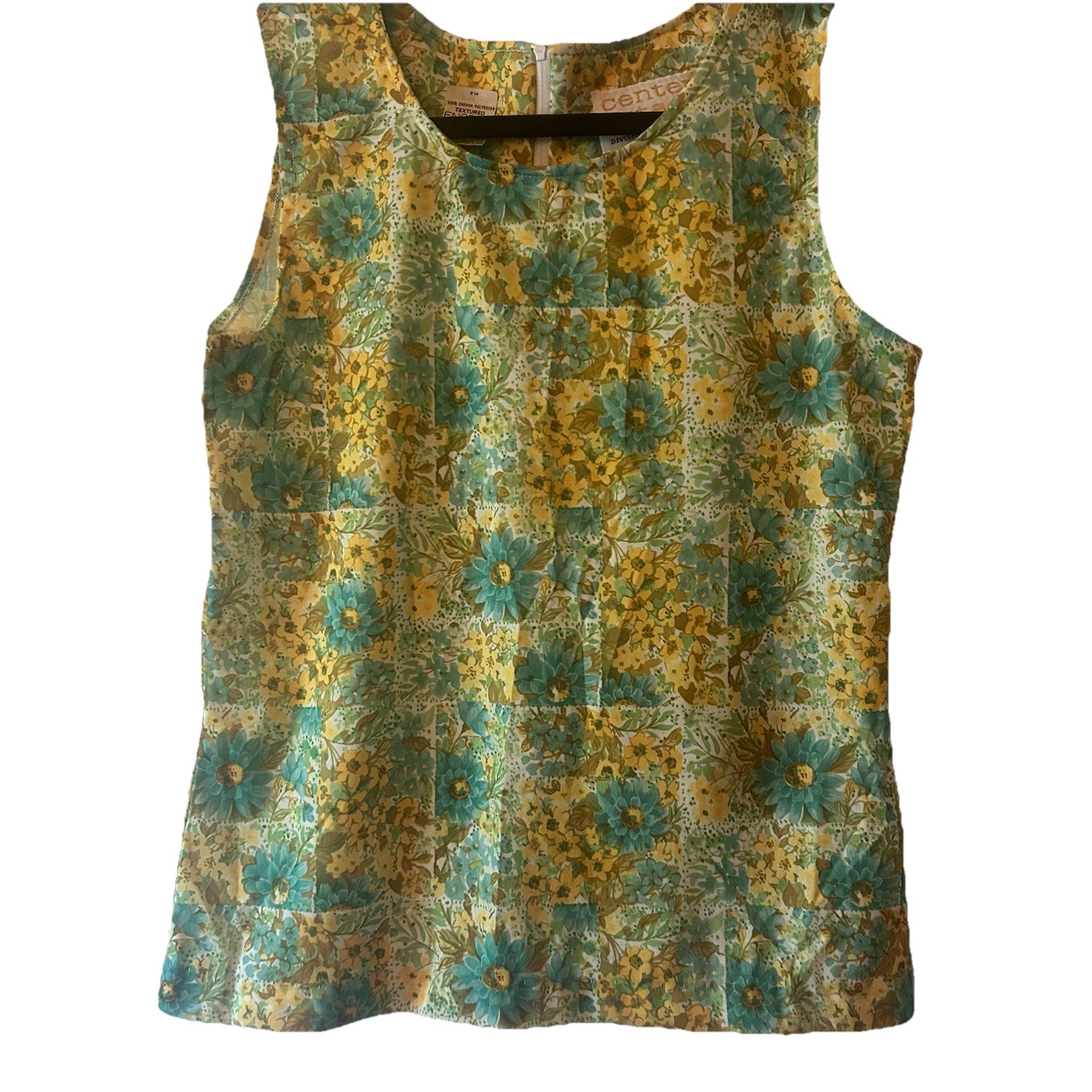 Vintage 70s Flower Power Encron Polyester Tank Center Stage, Sue Ann, Inc Small?