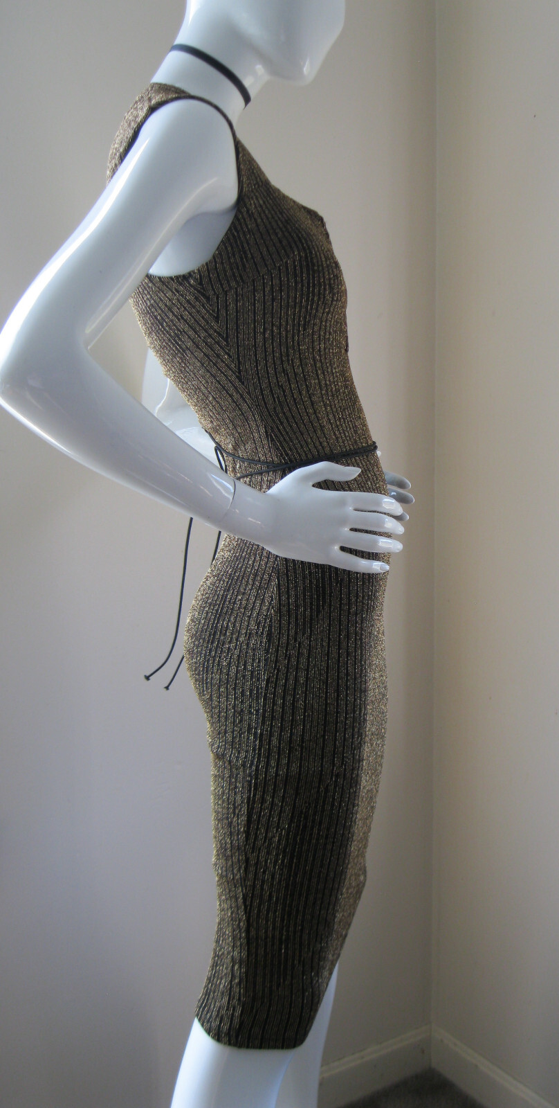 *RARE* Vintage 90’s MONACO Gold Metallic/Black Bodycon Dress SUPER SEXY! WOW! M