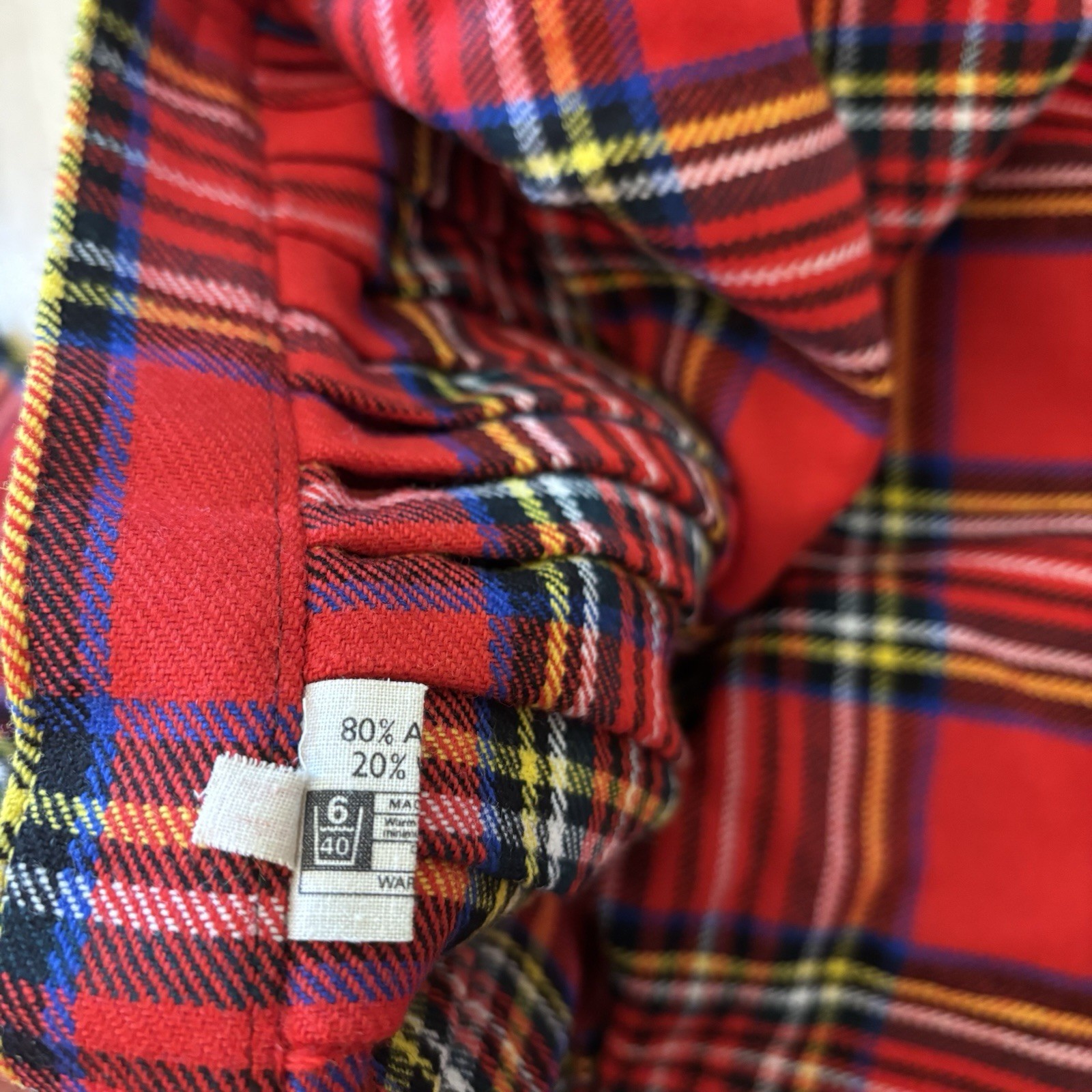 Vintage Pleated Red Plaid Wool Blend Buckle Accent Wrap Style Skirt