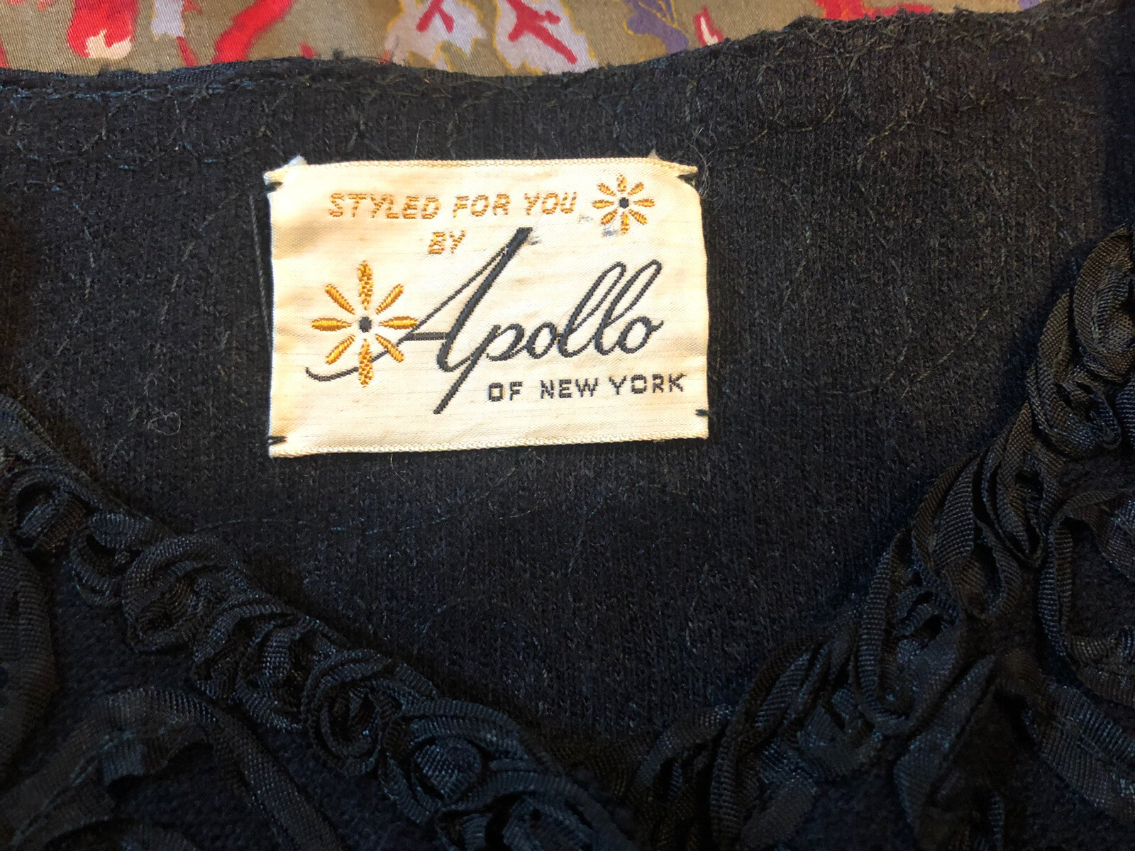 Vintage 1960s Apollo of New York Soutache Black Suit
