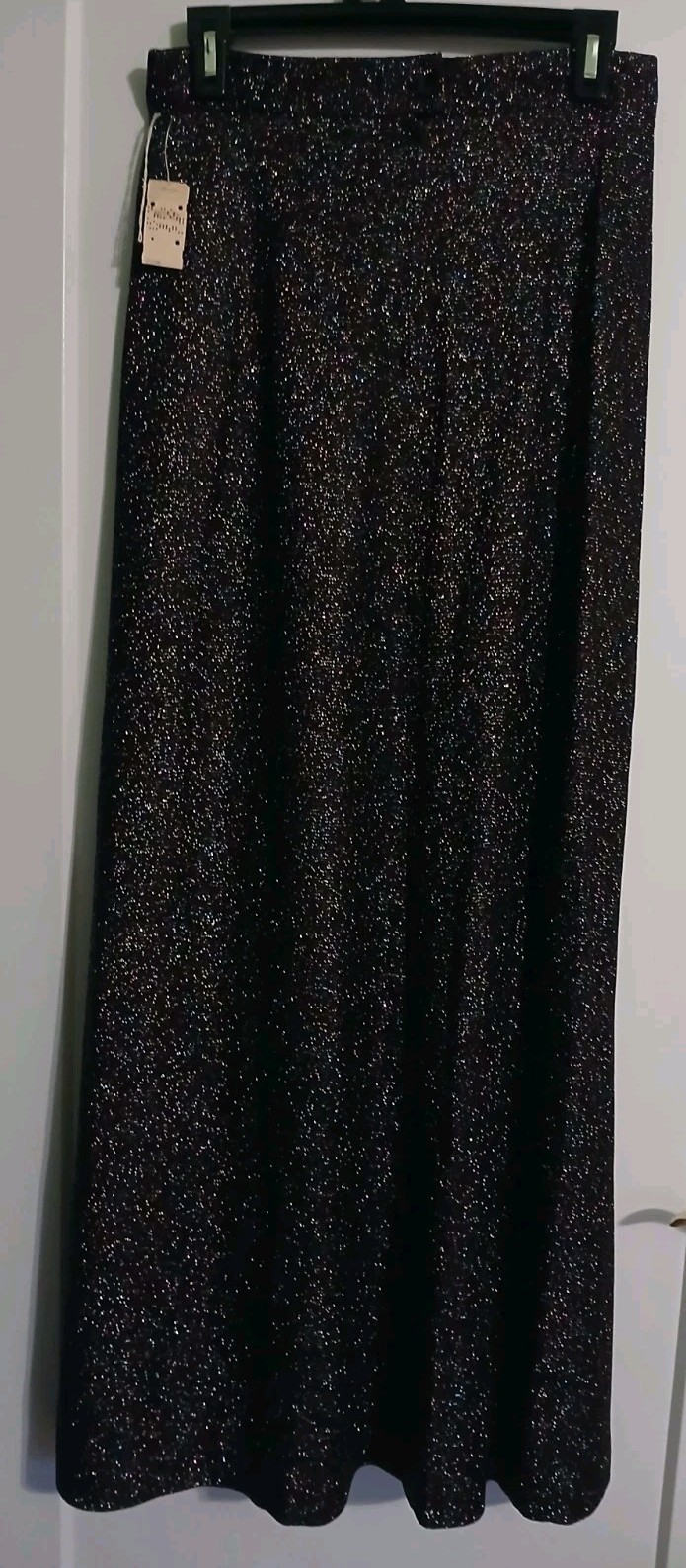 Vintage 70s Lurex Metallic Rainbow Black Maxi Skirt MOD Disco Sparkly NWT M