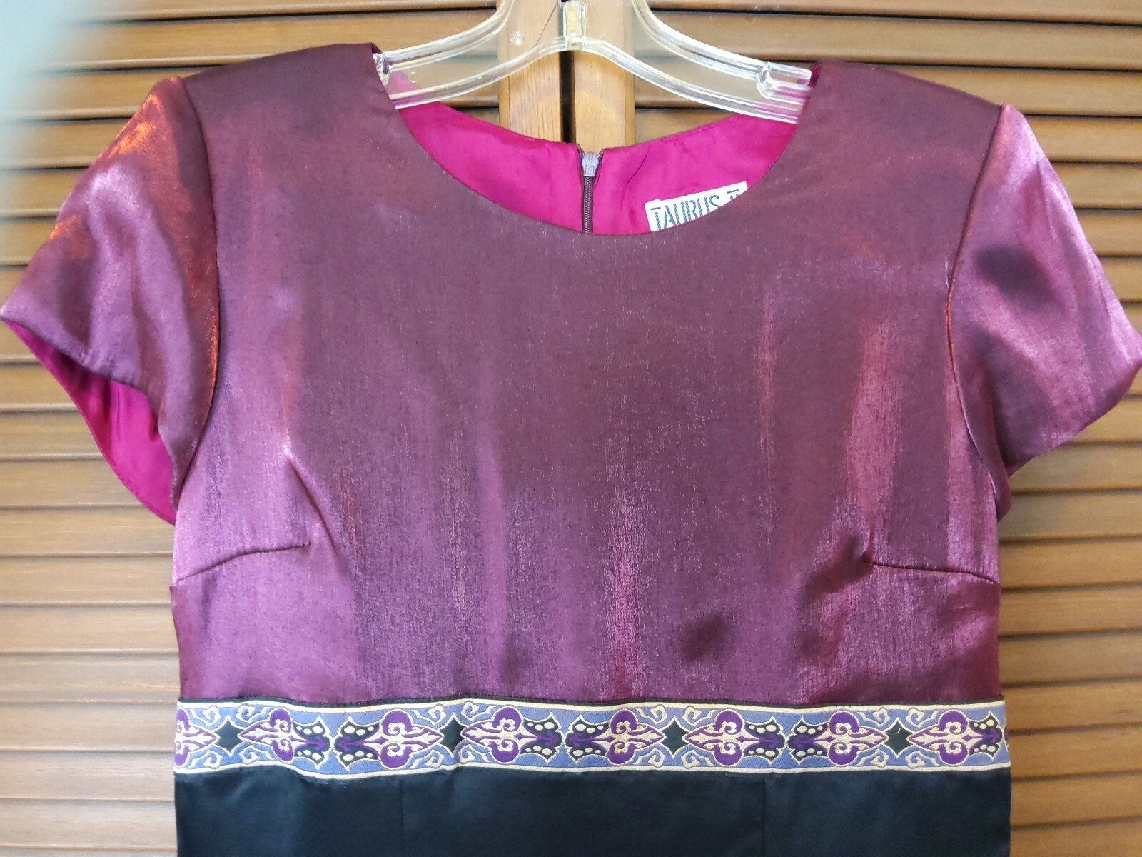 Vintage Taurus II Shimmery Rose Black Empire Waist Lined Dress Size 8 Petite