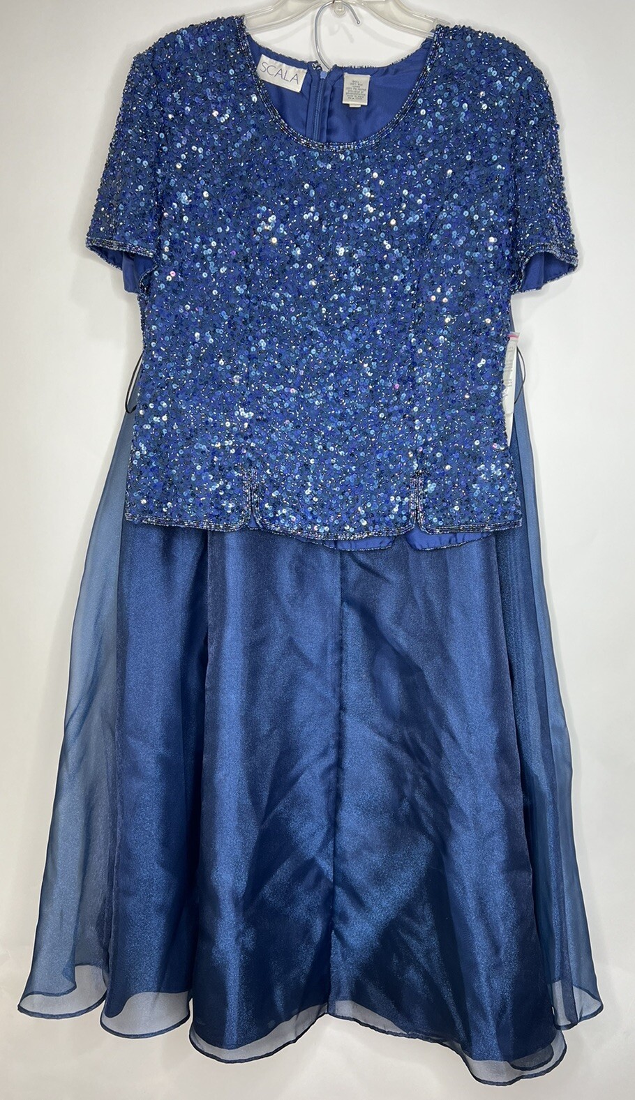 Vtg Scala Set Silk Sequin Beaded Top Organza Maxi Skirt Blue Formal Mother NWT