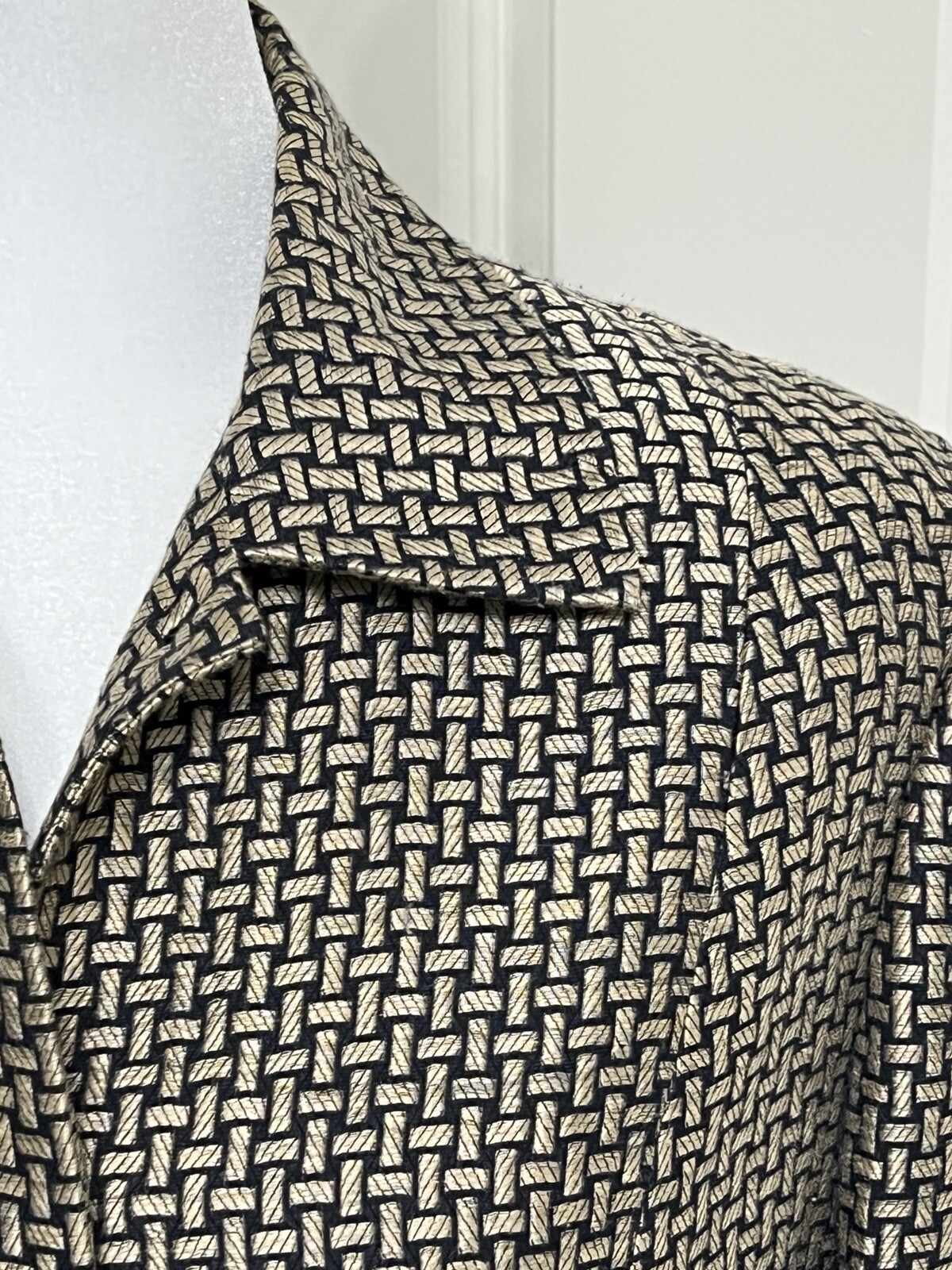 VTG Dana Buchman Black/Gold Geometric Pattern 2pc Jacket Sz Skirt Sz10P Suit