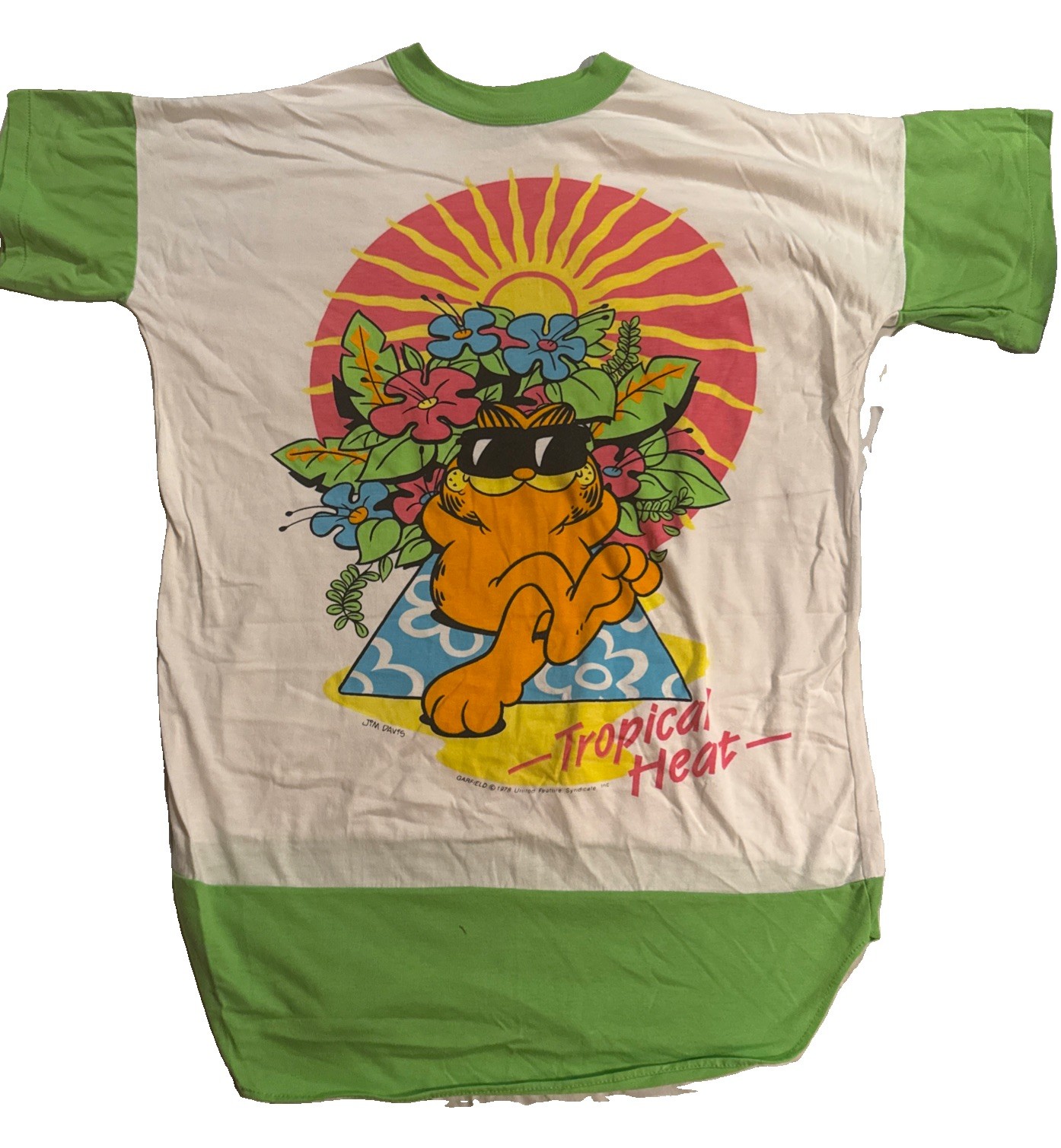Vtg 70’s Garfield „Go Calypso” Women’s Large Tall T-Shirt 1978 Night Pajama