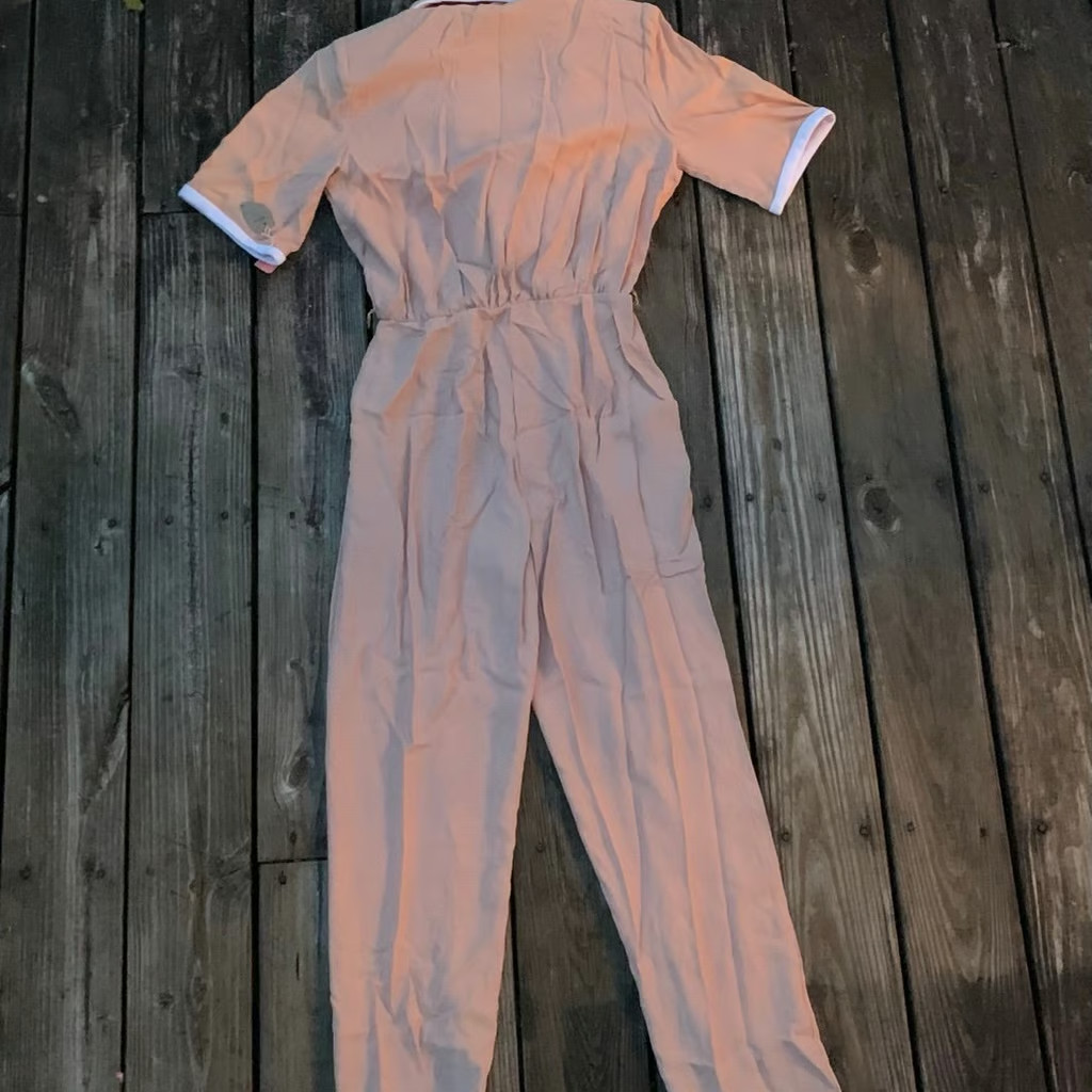 Jumpsuit Vintage 1970s 60s Peach and White One Piece JumpSuit Made in USA 14
