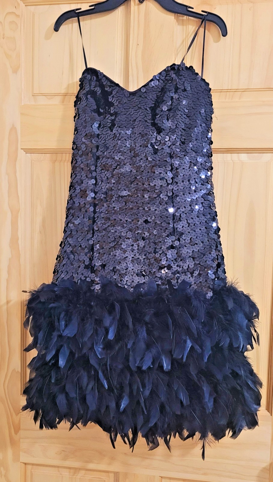 VTG 80s John Charles Strapless Sequin Feather Flapper Dress US 6 Gatsby
