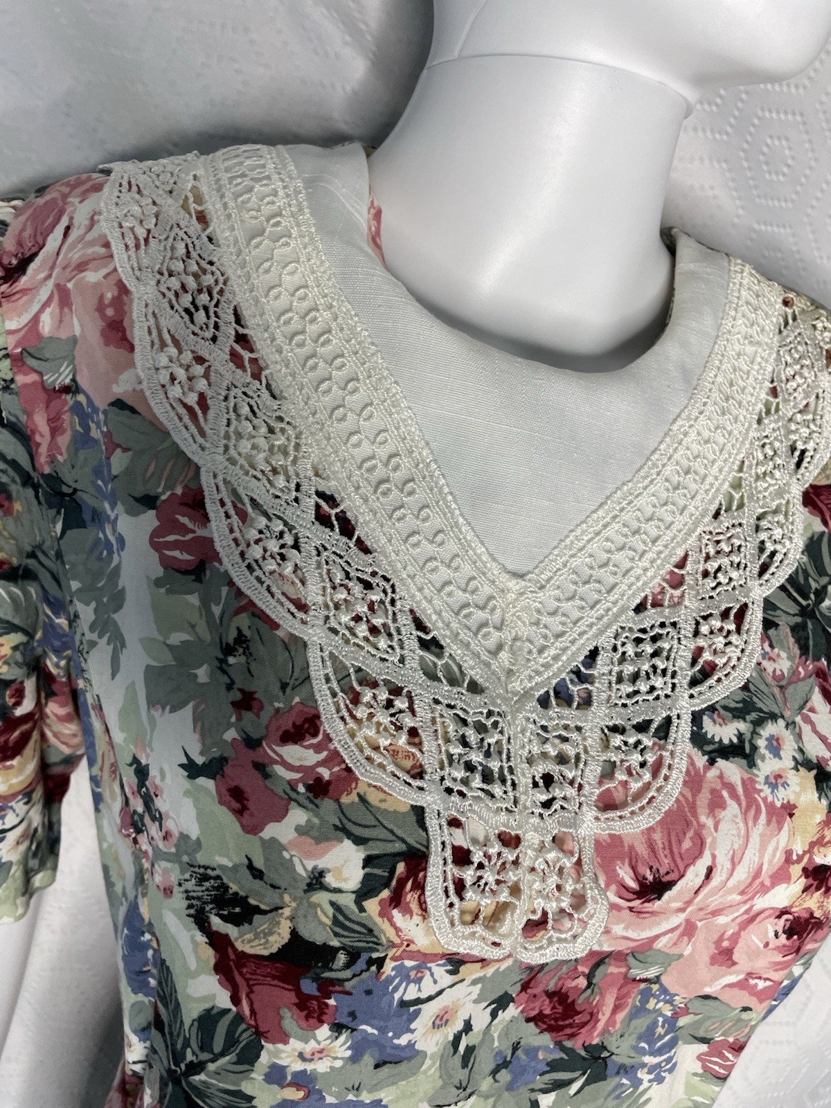 80’s Brandywine Creek Pastel Floral Prairie Dress Granny Lace Collar 9/10 Midi