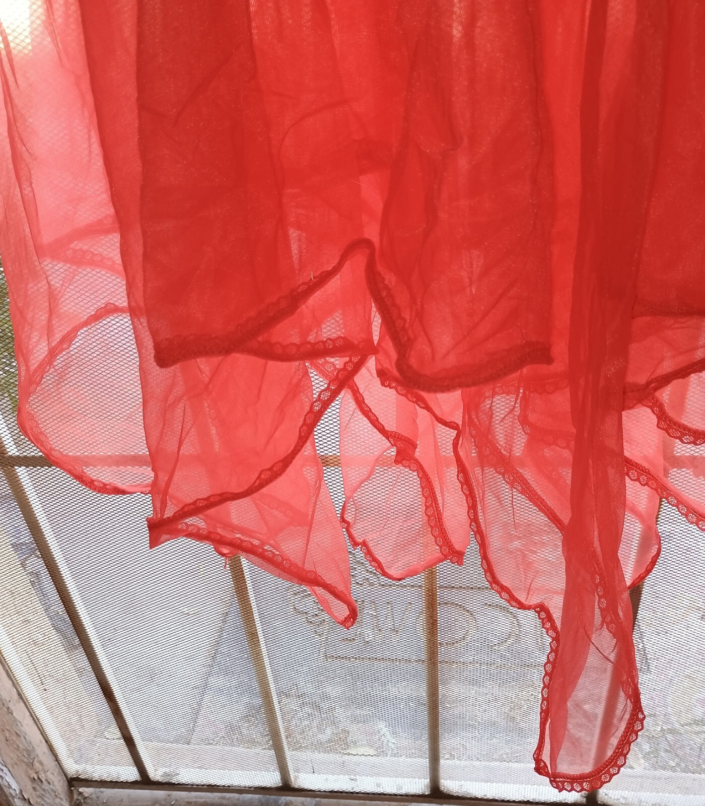 Vintage Spotlight Nightgown Sheer Nylon Chiffon Red Handkerchief Hem Sz S/M