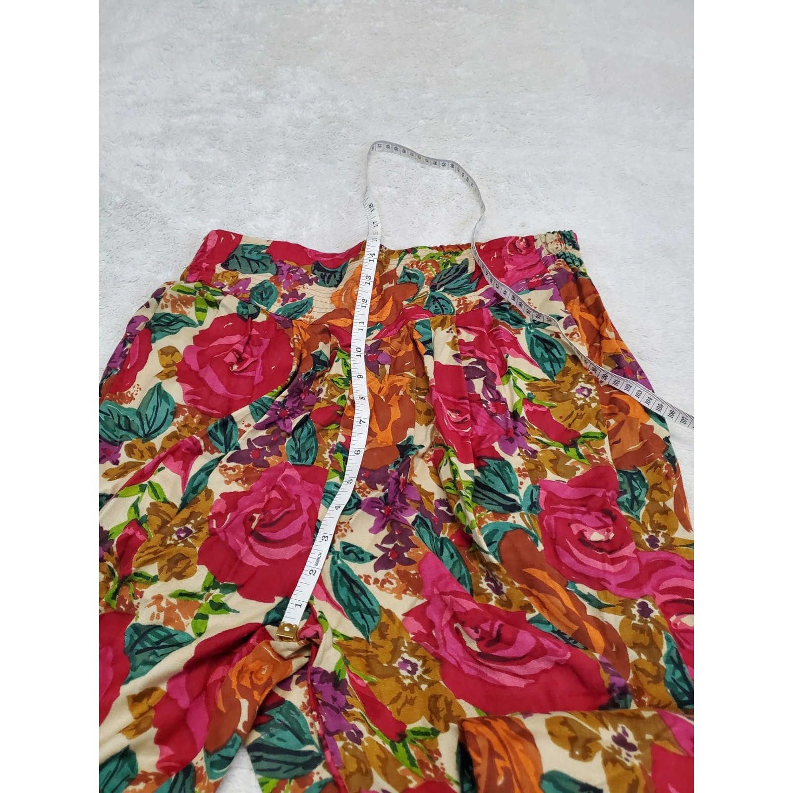 Vintage Floral Print High Rise Waist Tapered Pants Medium Grandma Retro Artsy