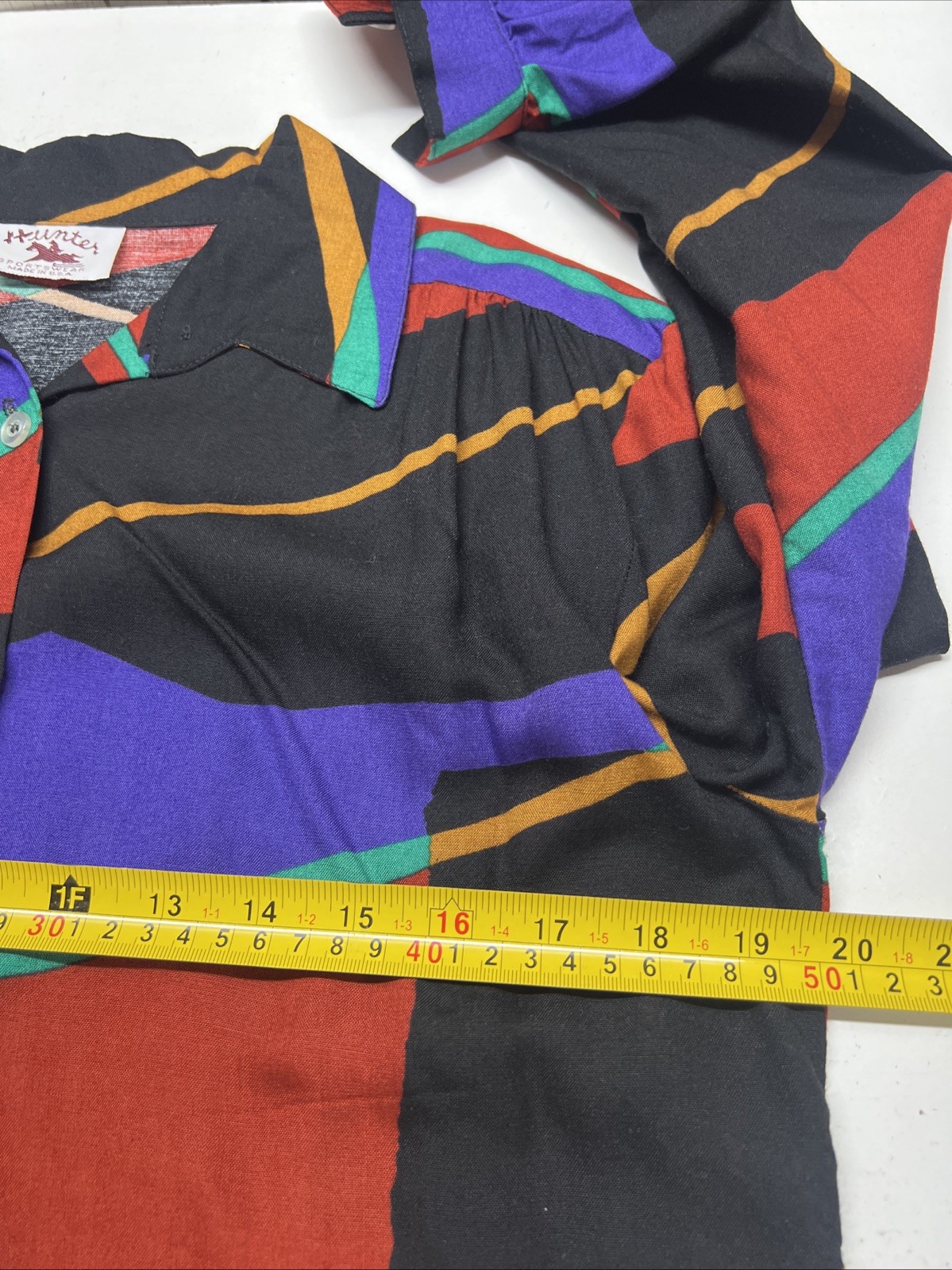 VTG Hunter Sportswear Abstract Geometric Color Block Long Sleeve Shirt Skirt