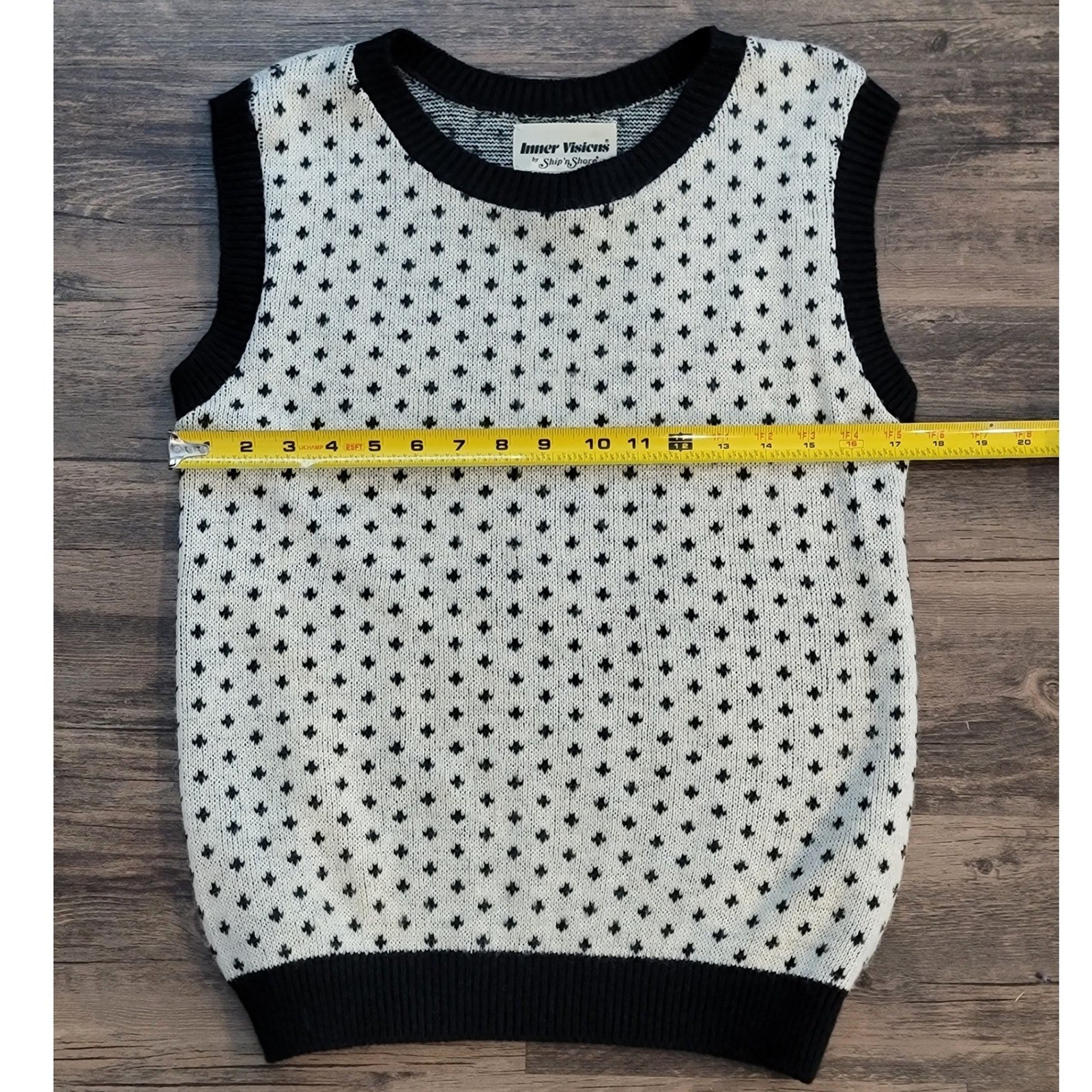 Vintage Inner Visions Ship n Shore Black White Patterned Sweater Vest Womens M