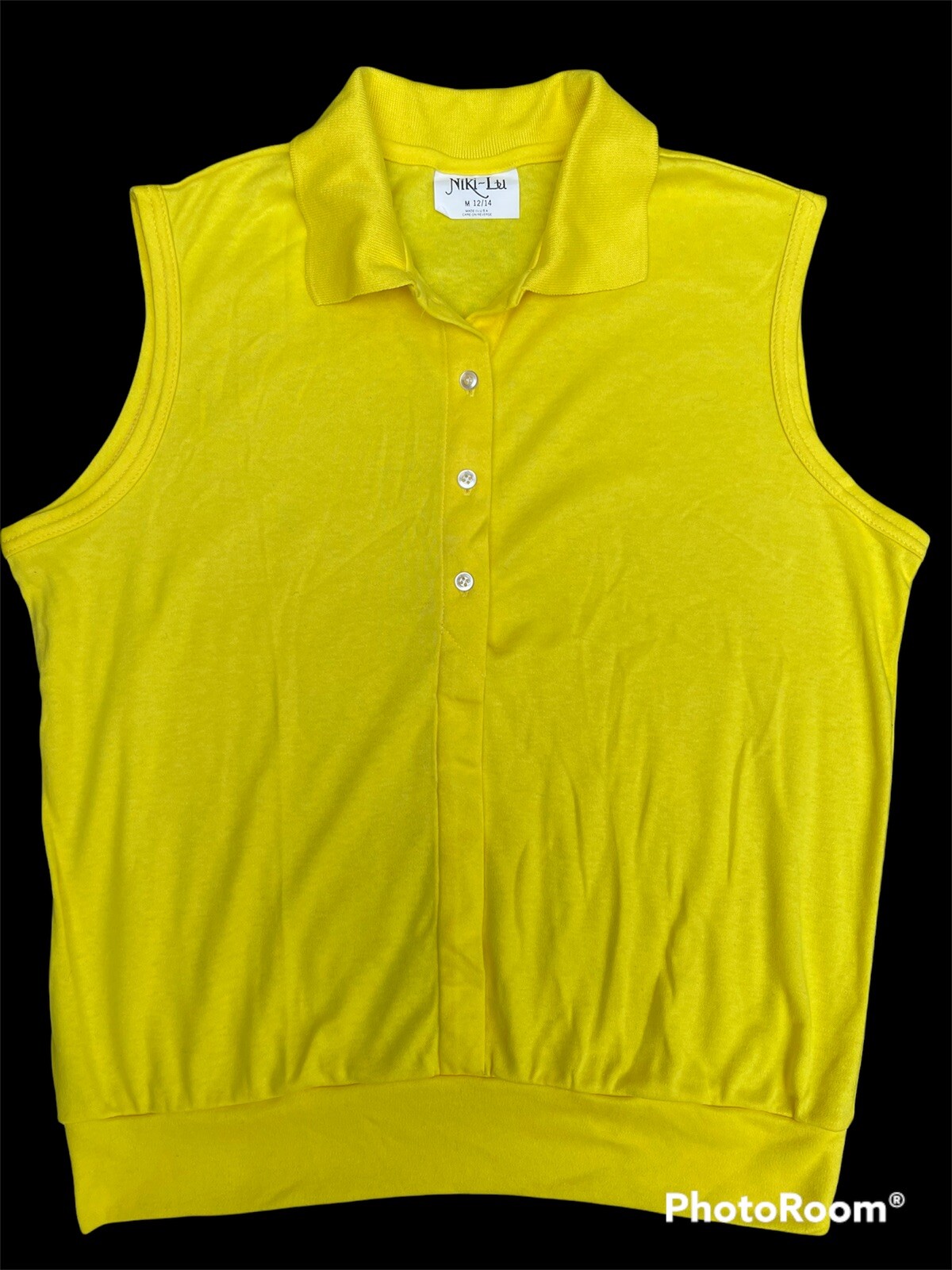 Vintage NIKI-LU Canary Yellow Sleeveless Top Polo Women’s Size 12/14 NWOT USA