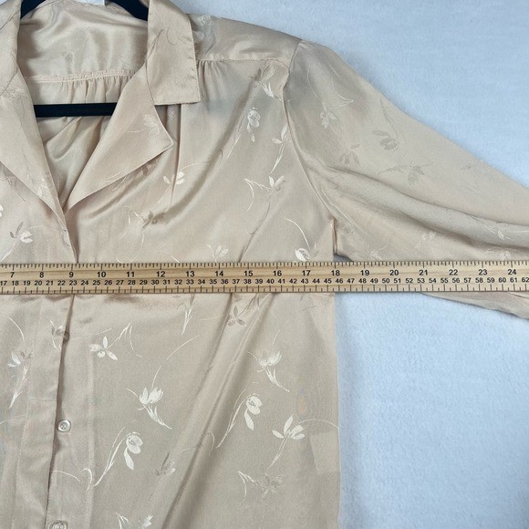 Vintage 70s Campus Casuals Floral Tie Neck Blouse Women’s M Champagne Button Up