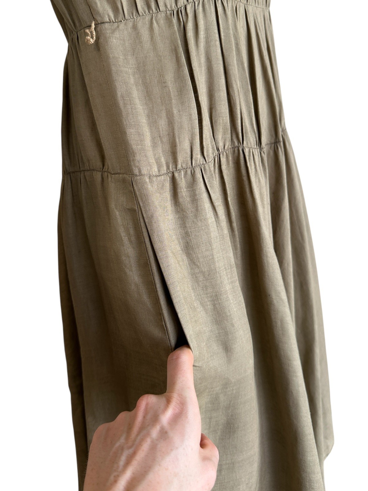 1940s 1950s Olive Green Dress Peter Pan Collar Rayon Linen Feel