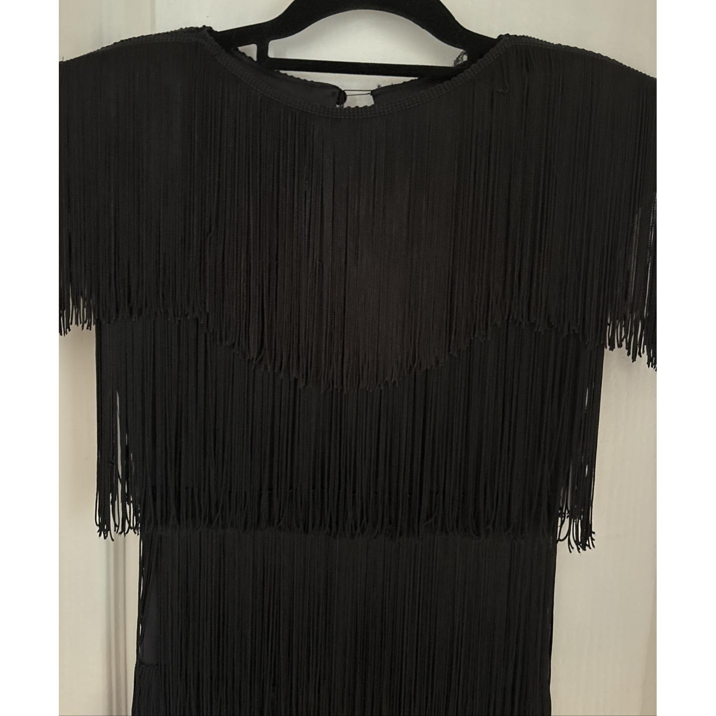 Vintage Womens Shuet Young HW Collections Black Fringe Dress Flapper Halloween 6