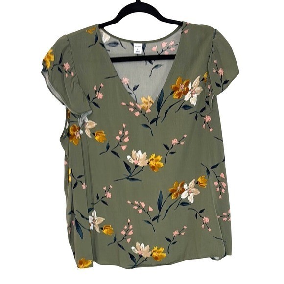 Old Navy Green Flutter Sleeve Floral Print V-neck Blouse Top Women’s XL