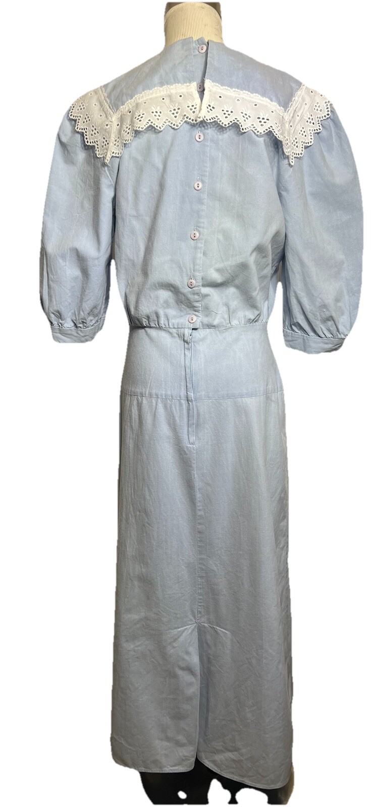 Vtg You Babes II Drop Waist 3/4 Sleeve Eyelet V Neck Prairie Fairy Dress 7