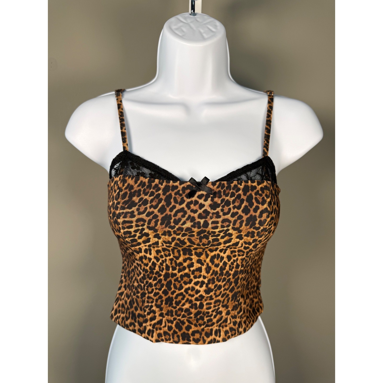 Edikted Leopard Print Lace Trim Cami XS Y2K Indie Sleaze Corset Tank