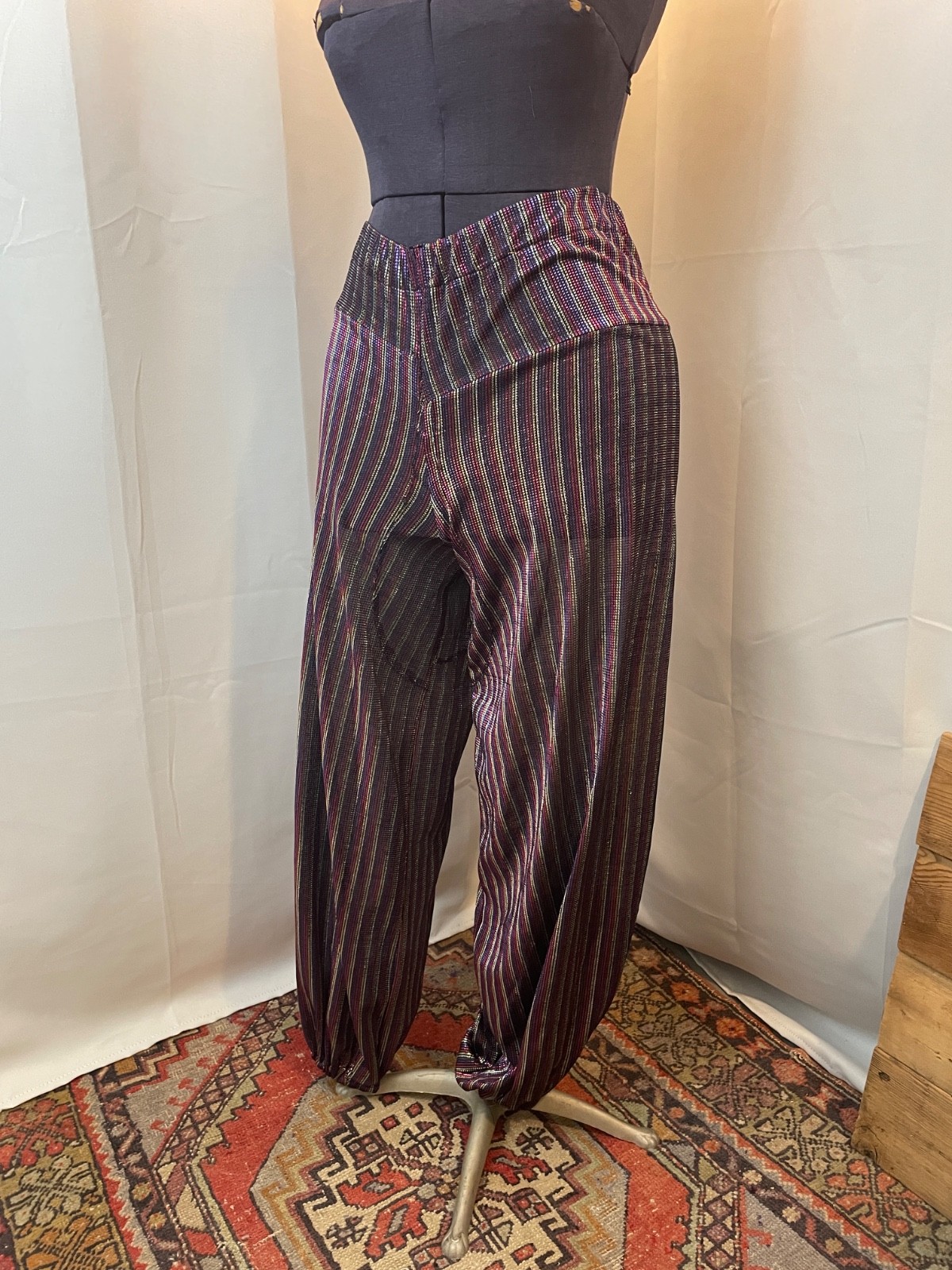 Bowie Pants 1970s Vintage Glam Rock Disco Metallic Rainbow Lurex Balloon Leg M L