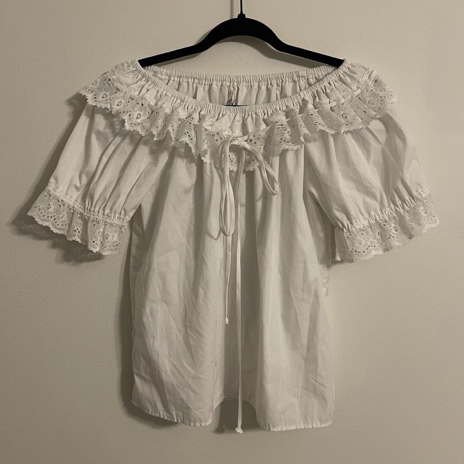 Partners Please by Malco Mode San Francisco Made In USA White Lace Peasant Top