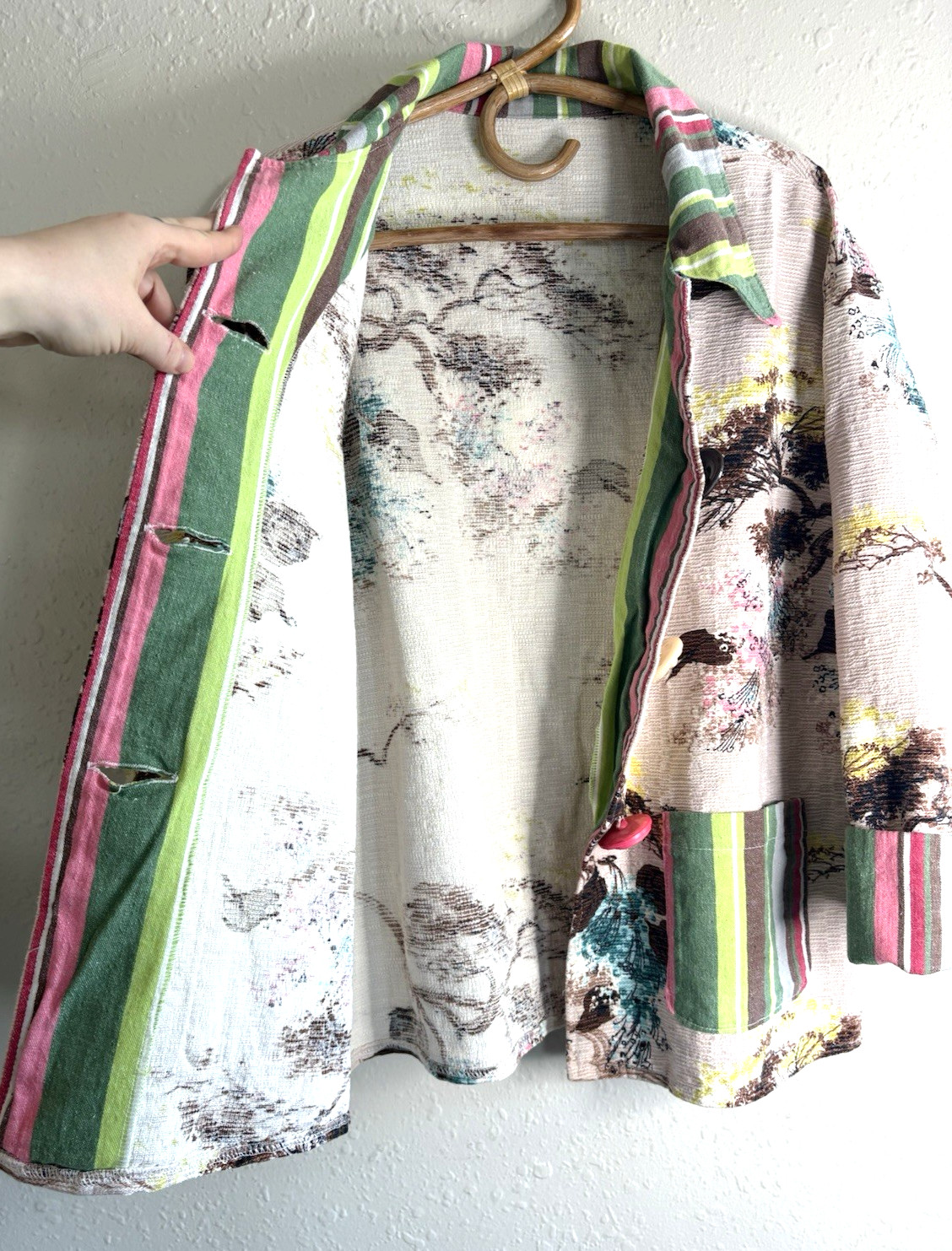 Vintage Mod 60s 70s Barkcloth Patio Chore Jacket Tropical Colorful Women’s XL 1X