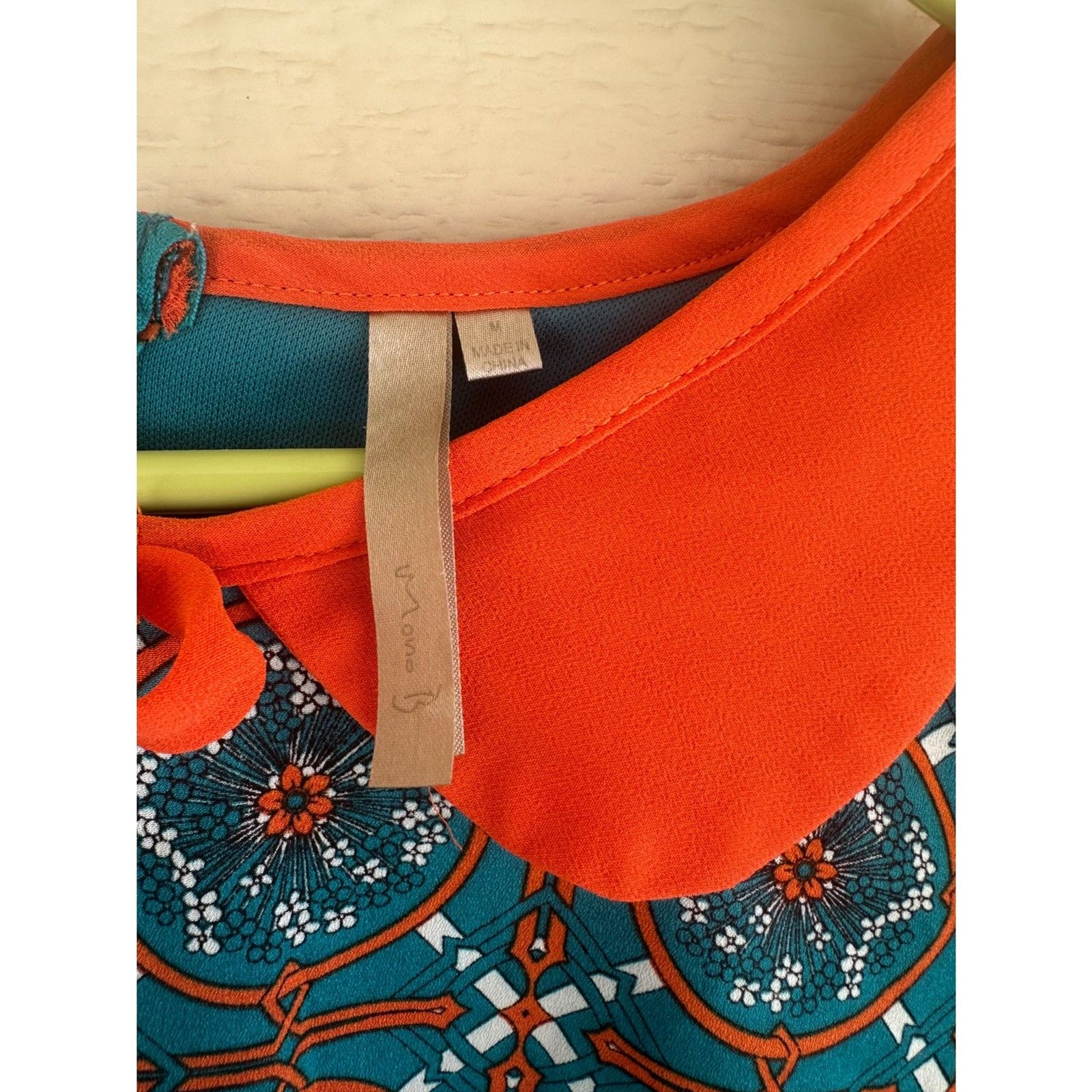 Mono B Retro Mod Geometric Peter Pan Collar Mini Shift Dress Teal Orange – M