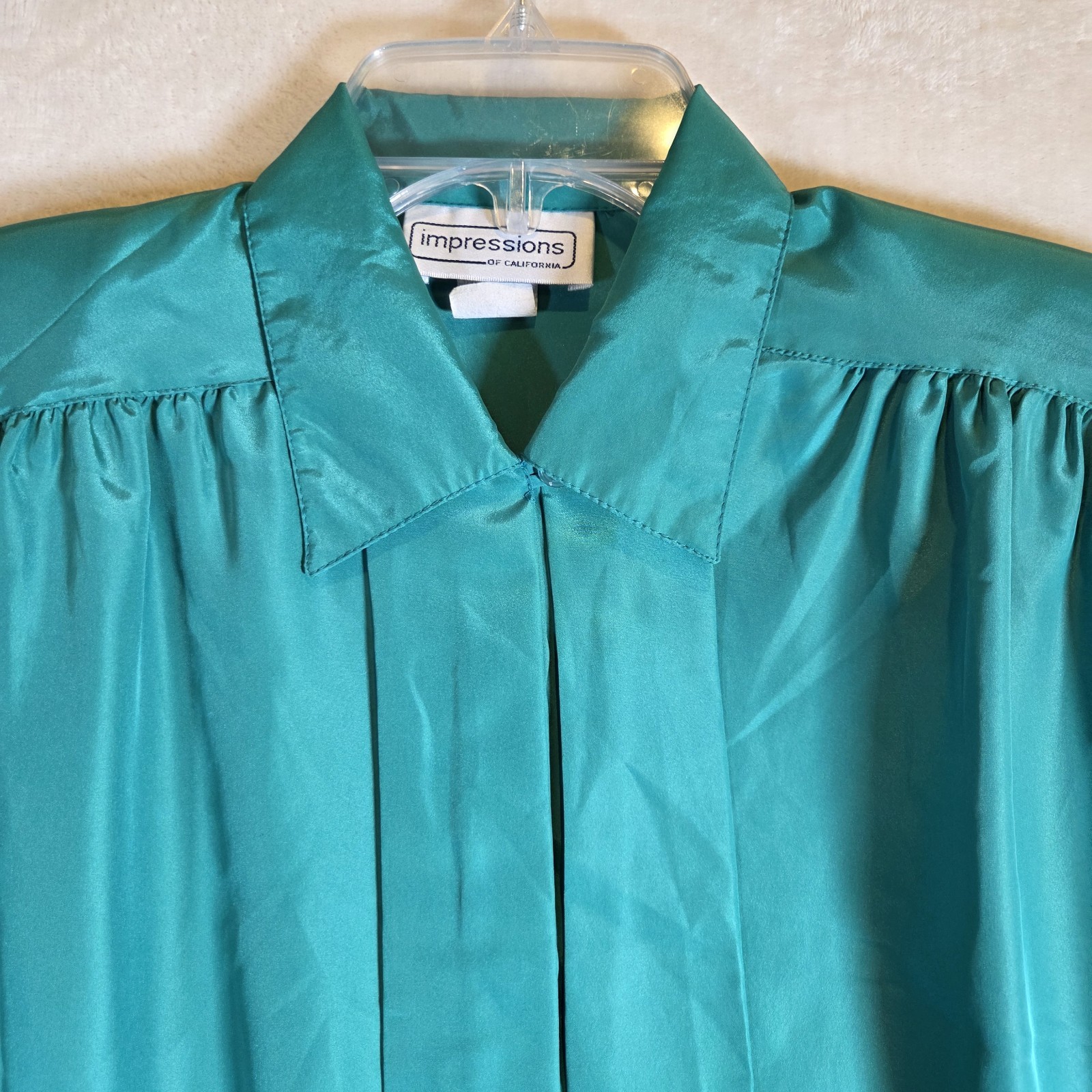 VTG Impressions of California Women Blouse Sz 12 Green Satin Long Sleeve 80 90s