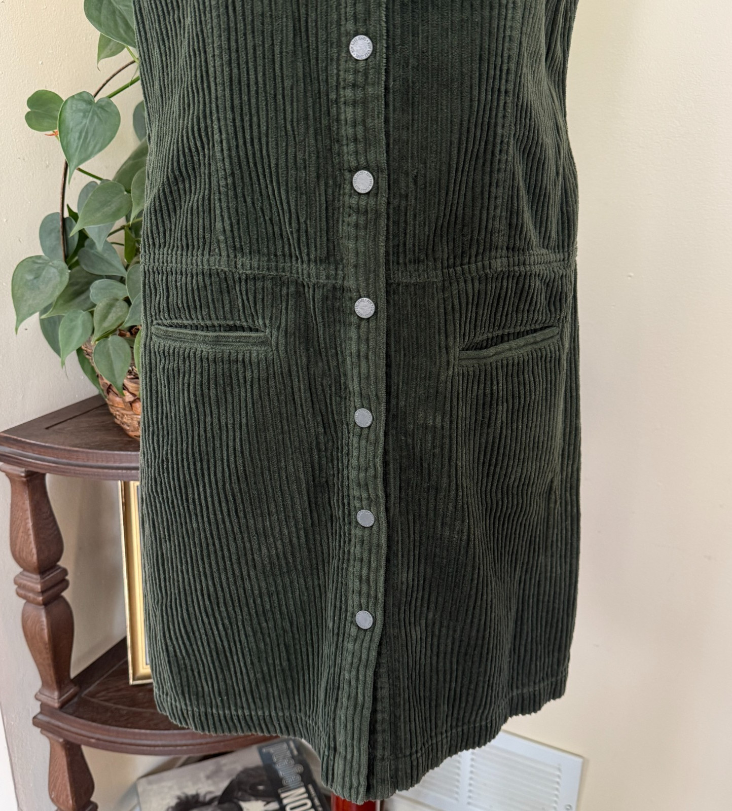 Vintage 90s NY Jeans New York & Company Sleeveless Green Corduroy Dress sz 4
