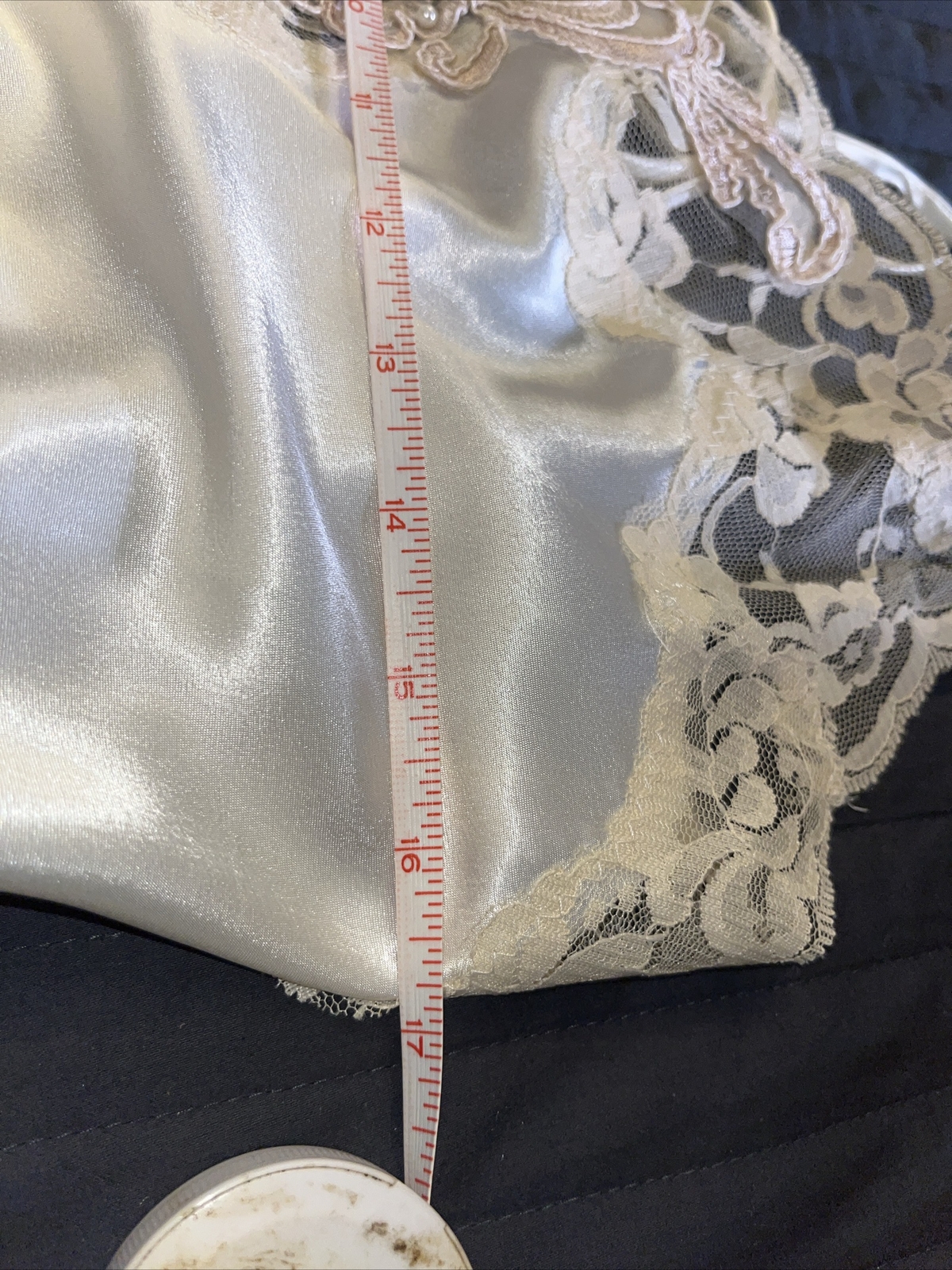 Vintage Expressions Sm Bridal Robe Gown PEIGNOIR SET Cream Sateen Lace Beading