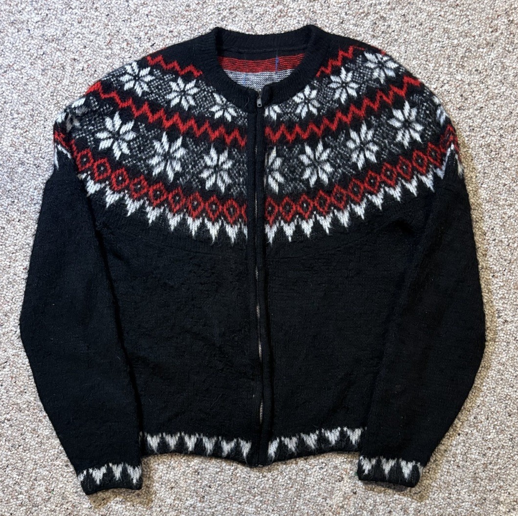 Vtg 60’s McGregor Mohair Christmas Snowflake Cardigan Zip Up Sweater. Size L