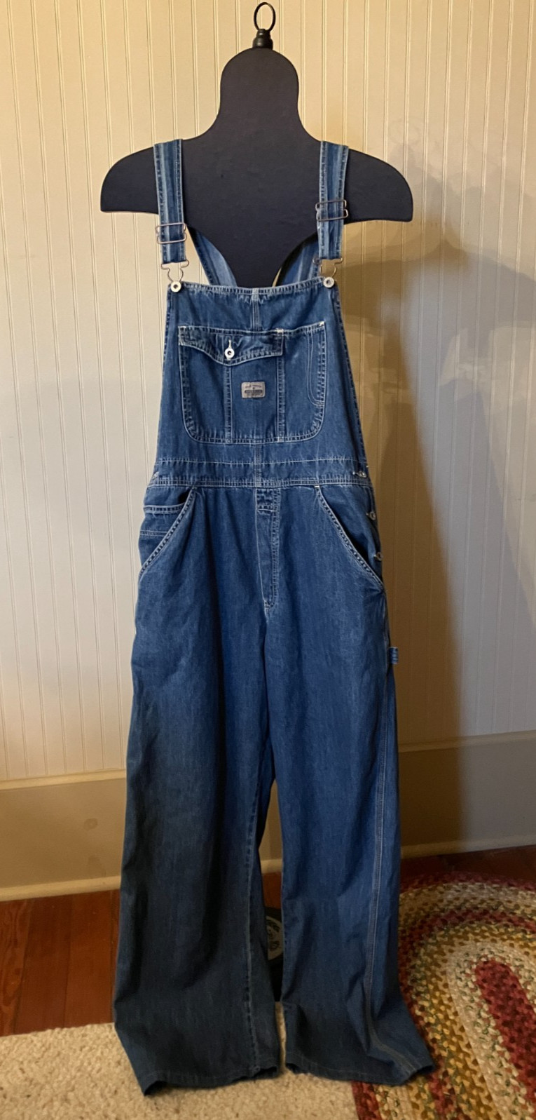 VINTAGE~OLD NAVY ~Carpenter Blue Cotton Denim Bib Overalls~Wide Leg~FARM CORE~XL