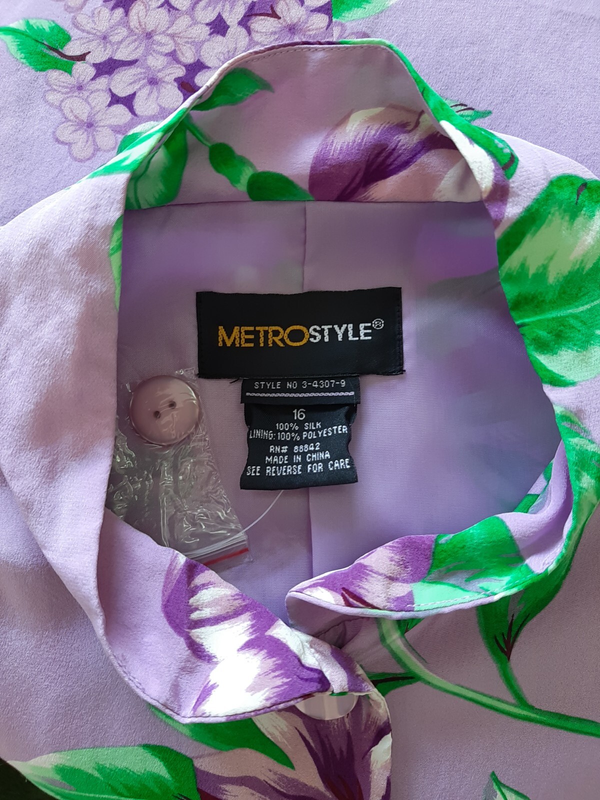METRO STYLE Purple Floral 100% Silk Dress Jacket Set 2 Piece set Size 16 Size XL